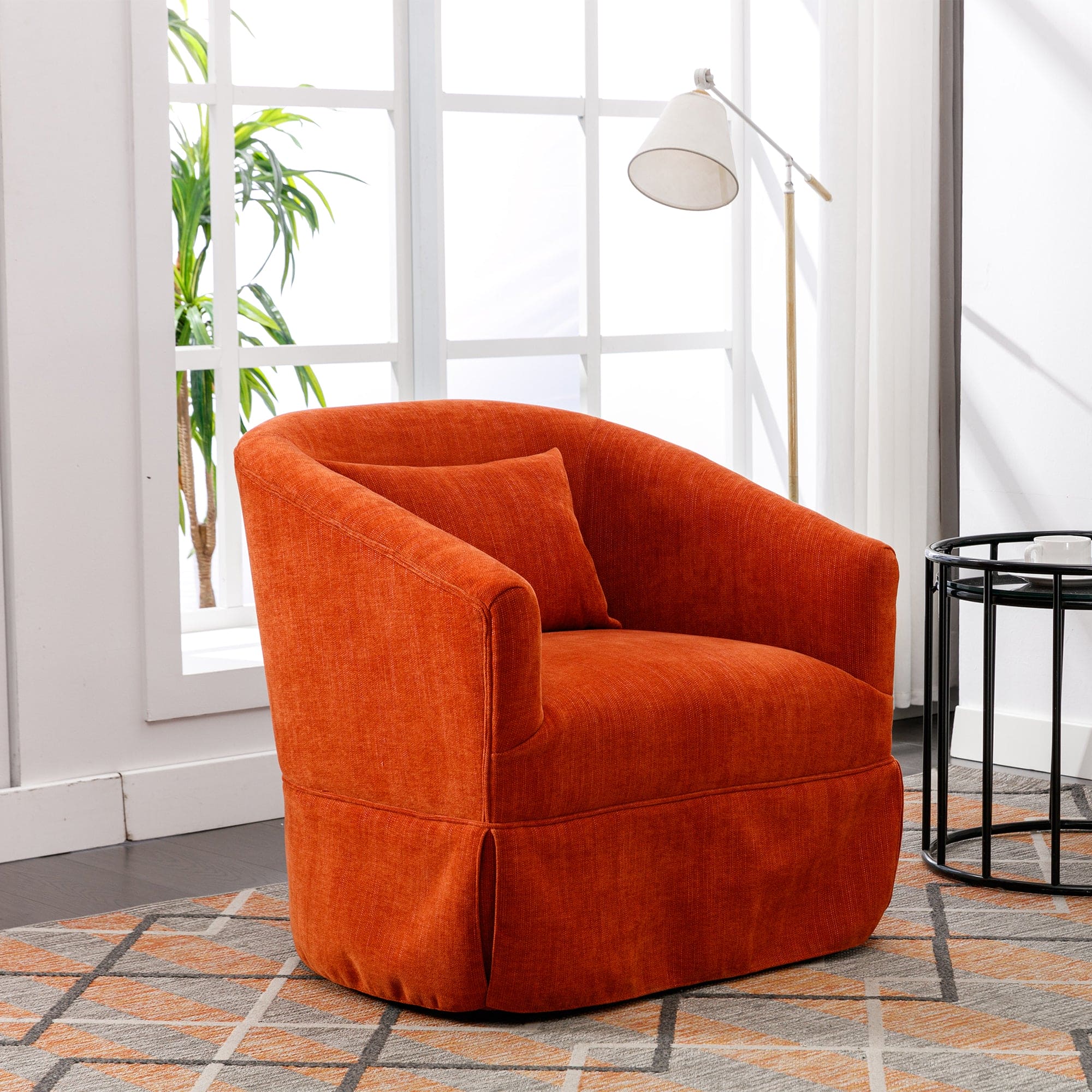 360-degree Swivel Accent  Armchair Linen Blend Orange