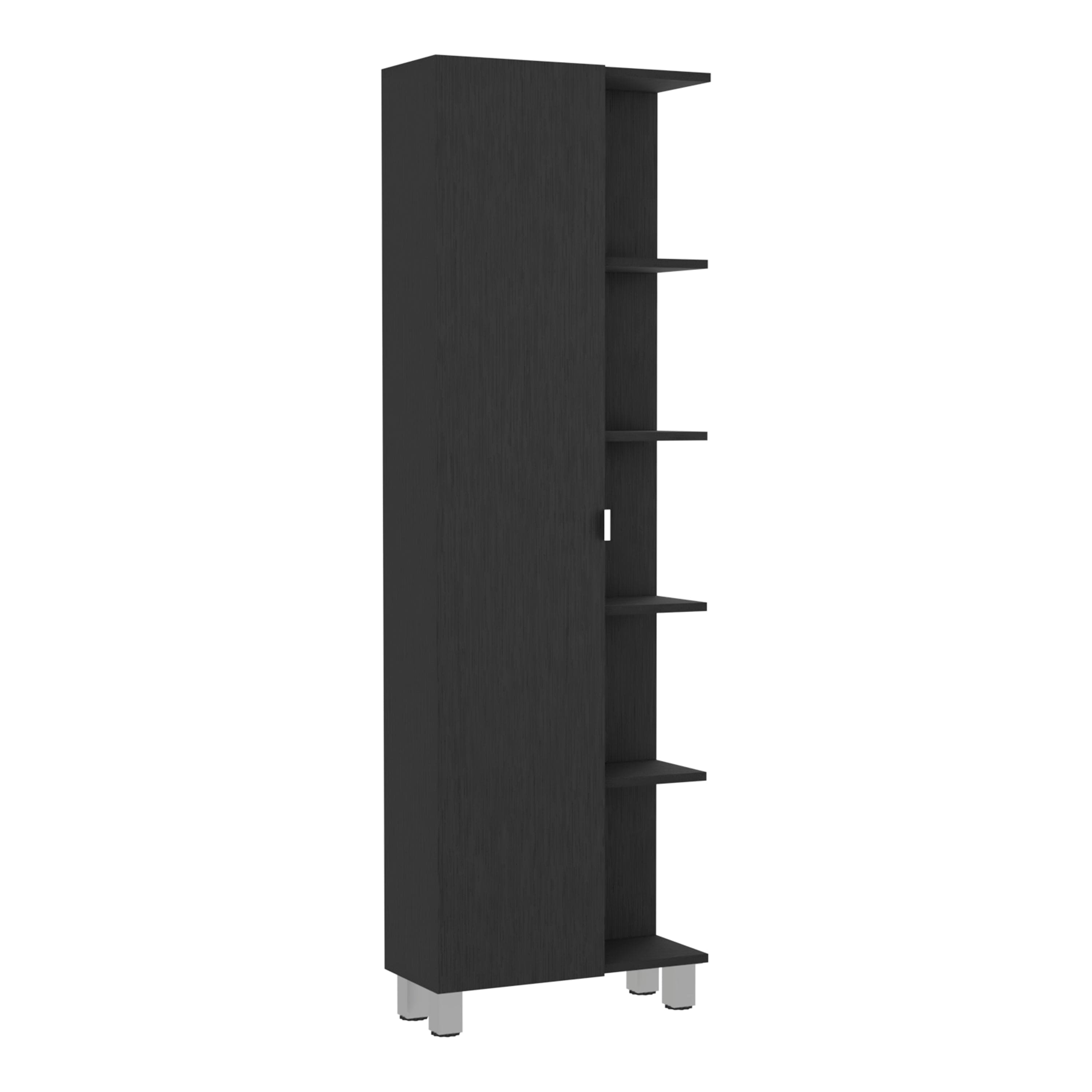 Corner Cabinet Womppi, Five Open Shelves, Single Door, Black Wengue Finish