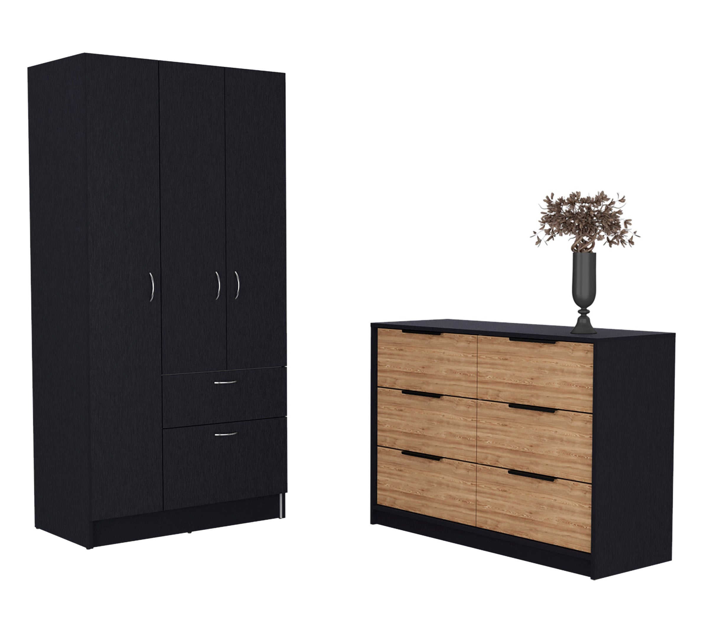 Capwell 2-Piece Bedroom Set, Armoire and Dresser, Black and Pine