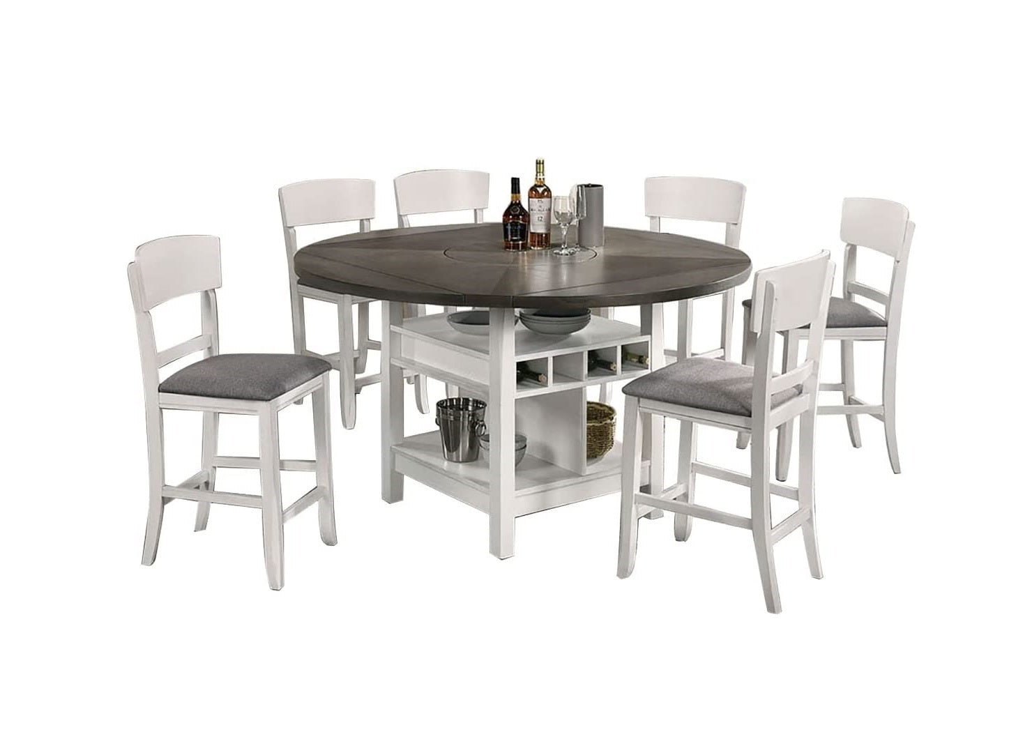 Contemporary Dining Room Counter Height Chairs Set of 2 Chairs only White Solid wood Gray Padded Fabric Seat