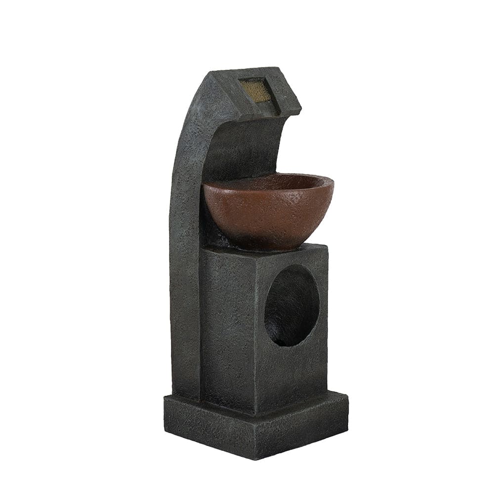 9.4x9.1x23.8" Black and Brown Sculptural Water Fountain with Bowl Basin, with Light and Pump, for Indoor and Outdoor