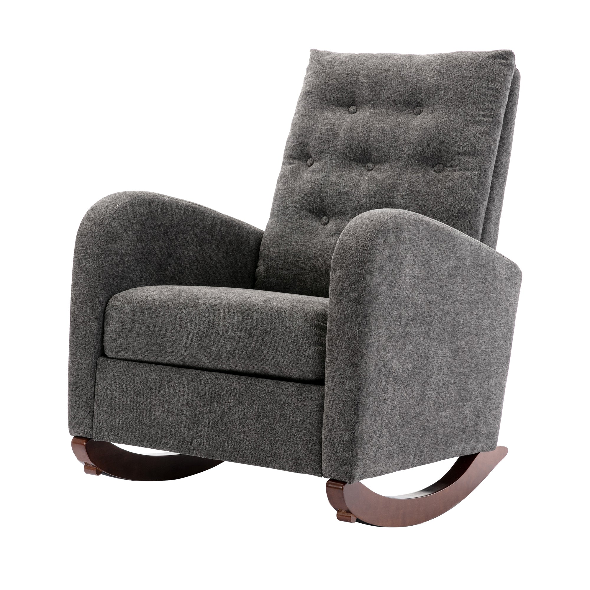 High Back Rocking Chair Nursery Chair .Comfortable Rocker Fabric Padded Seat .Modern High Back Armchair