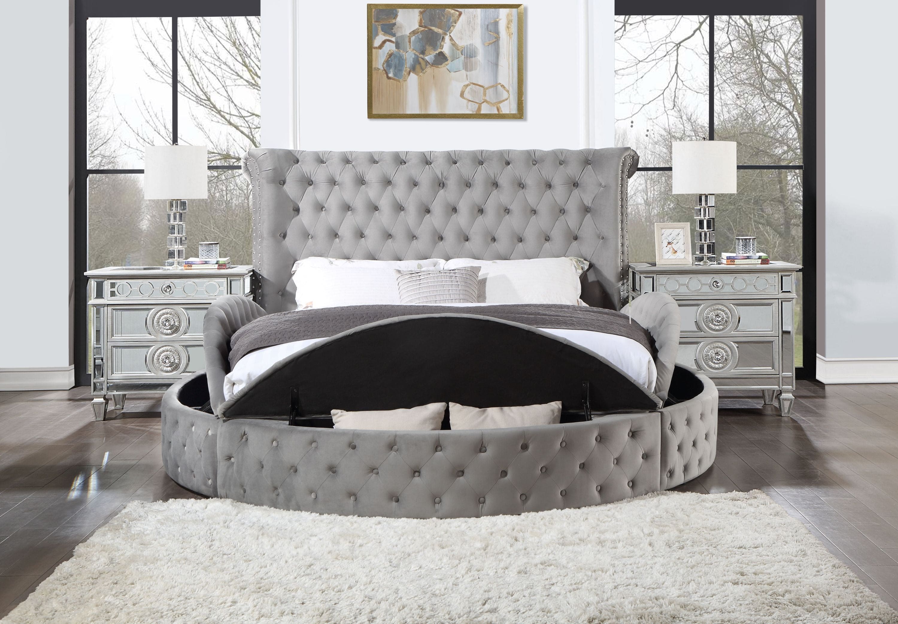 ACME Gaiva Eastern King Bed w/Storage, Gray Velvet BD00966EK