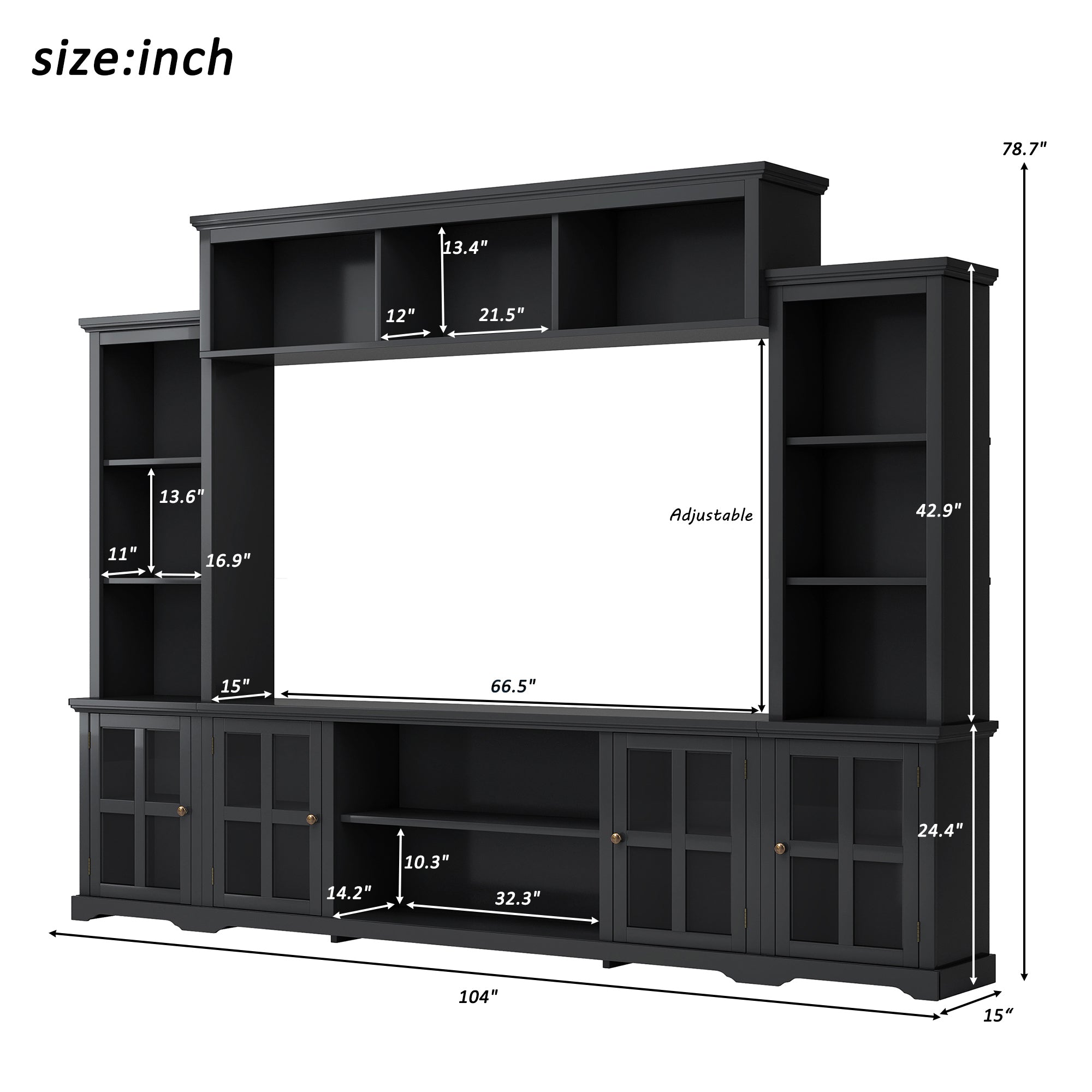 ON-TREND Minimalism Style Entertainment Wall Unit with Bridge, Modern TV Console Table for TVs Up to 70", Multifunctional TV Stand with Tempered Glass Door, Black (Old SKU: SD000009AAB)