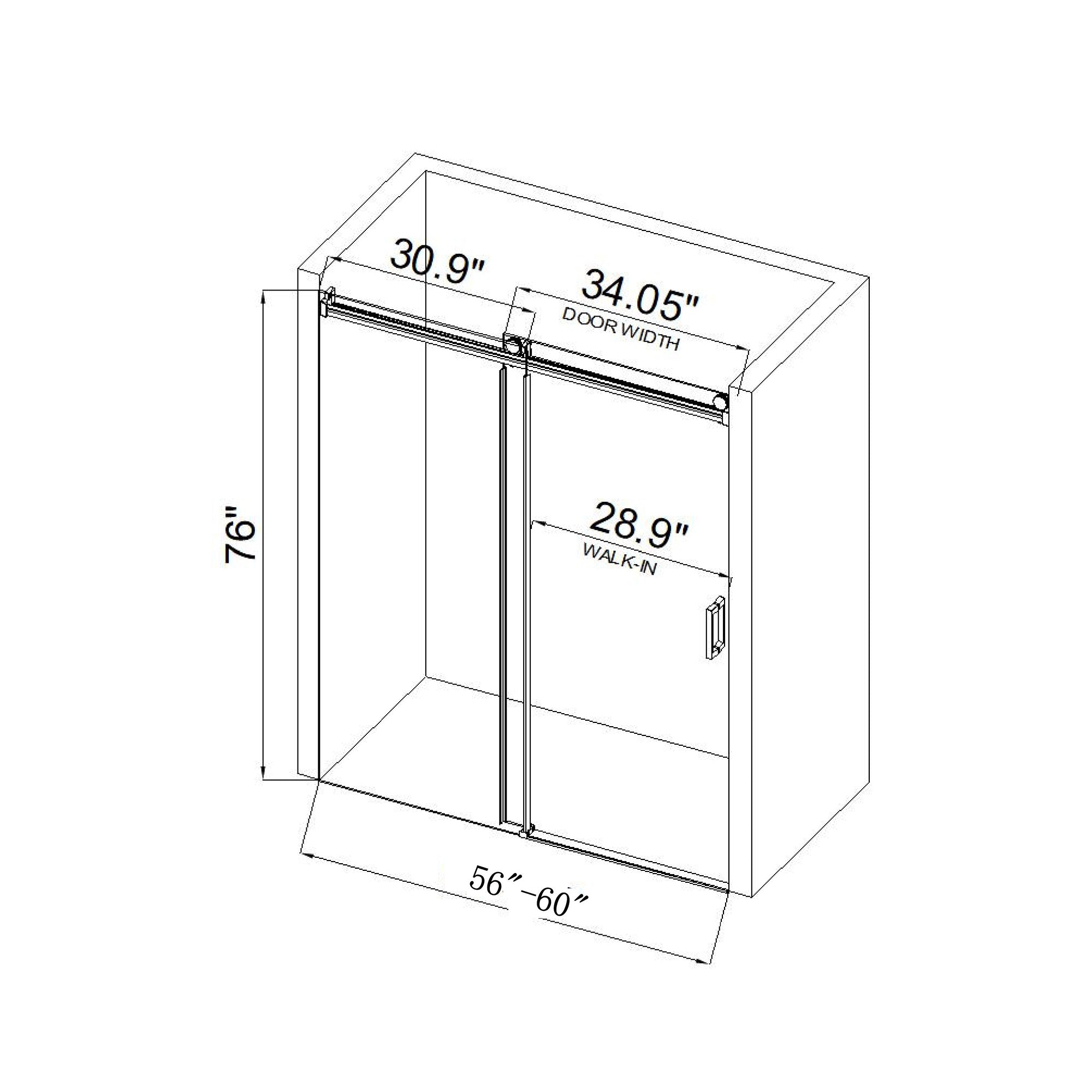 72*76" Single Sliding Frameless Shower Door Matte Black With Buffer