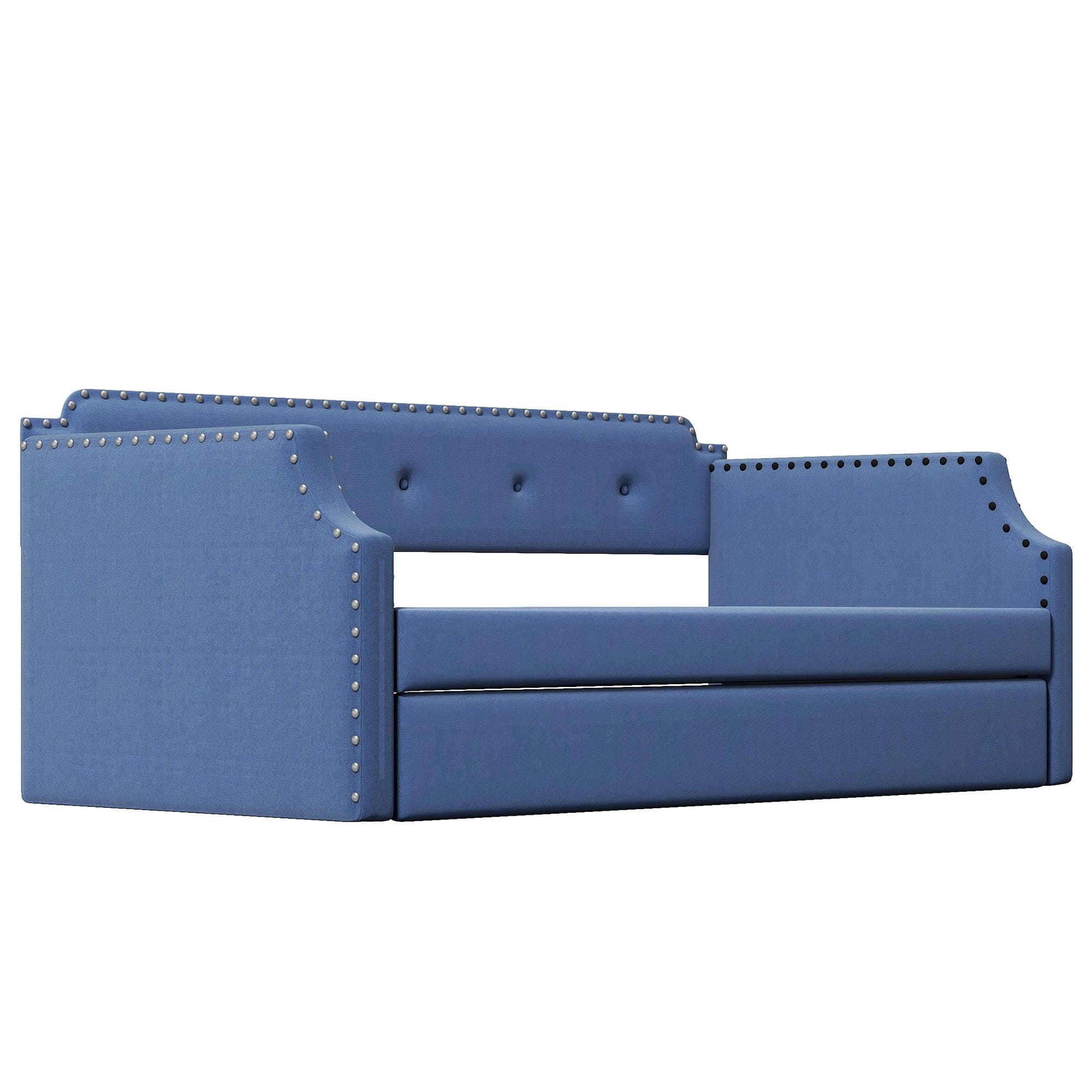 Upholstered Daybed with Trundle, Wood Slat Support,Upholstered Frame Sofa Bed , Twin,Blue