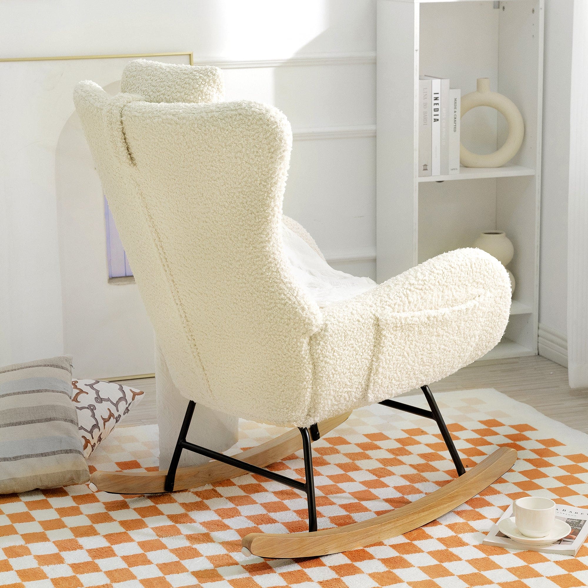 Rocking Chair - with rubber leg and cashmere fabric, suitable for living room and bedroom