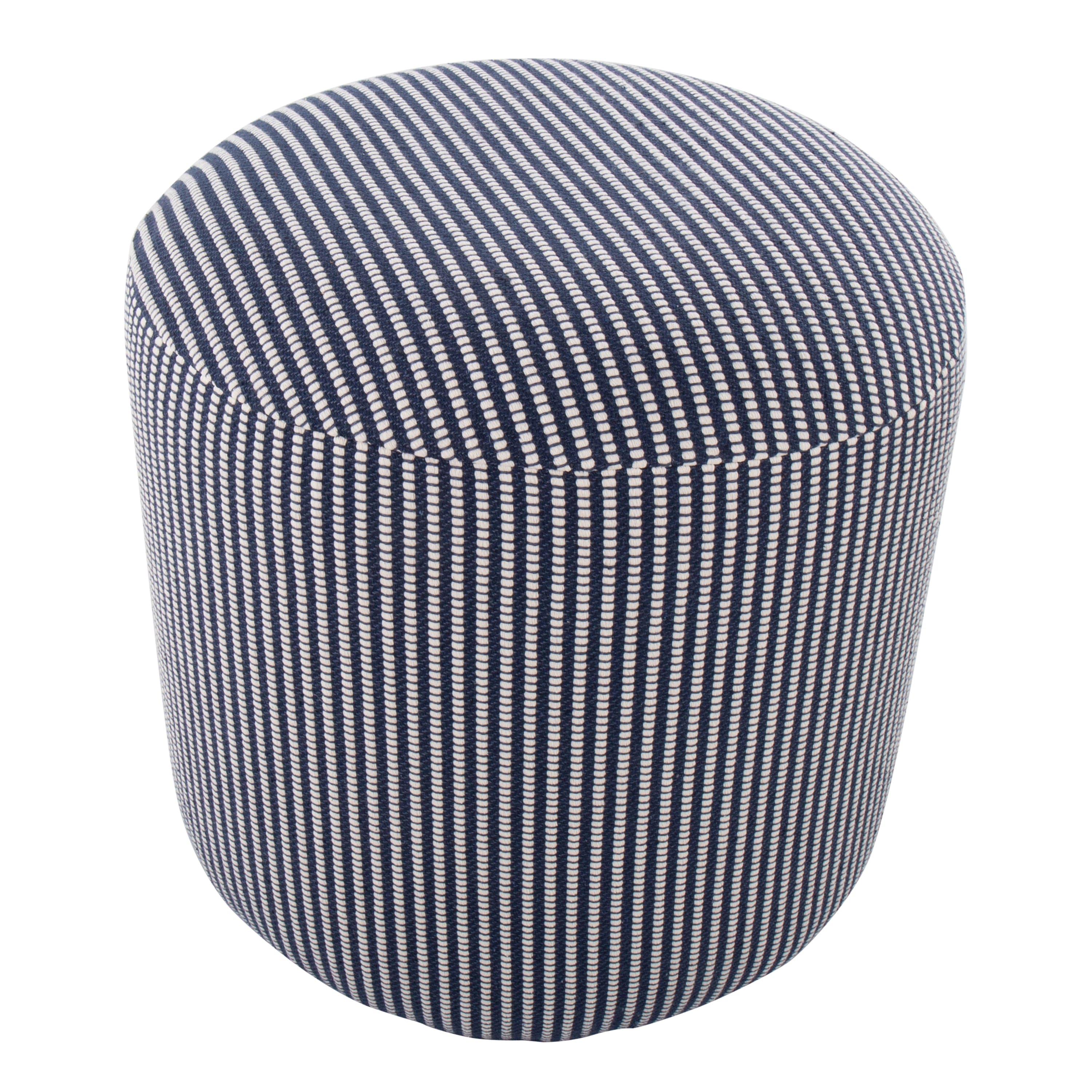 Round Pouf in Knitted Blue and White Fabric by LumiSource