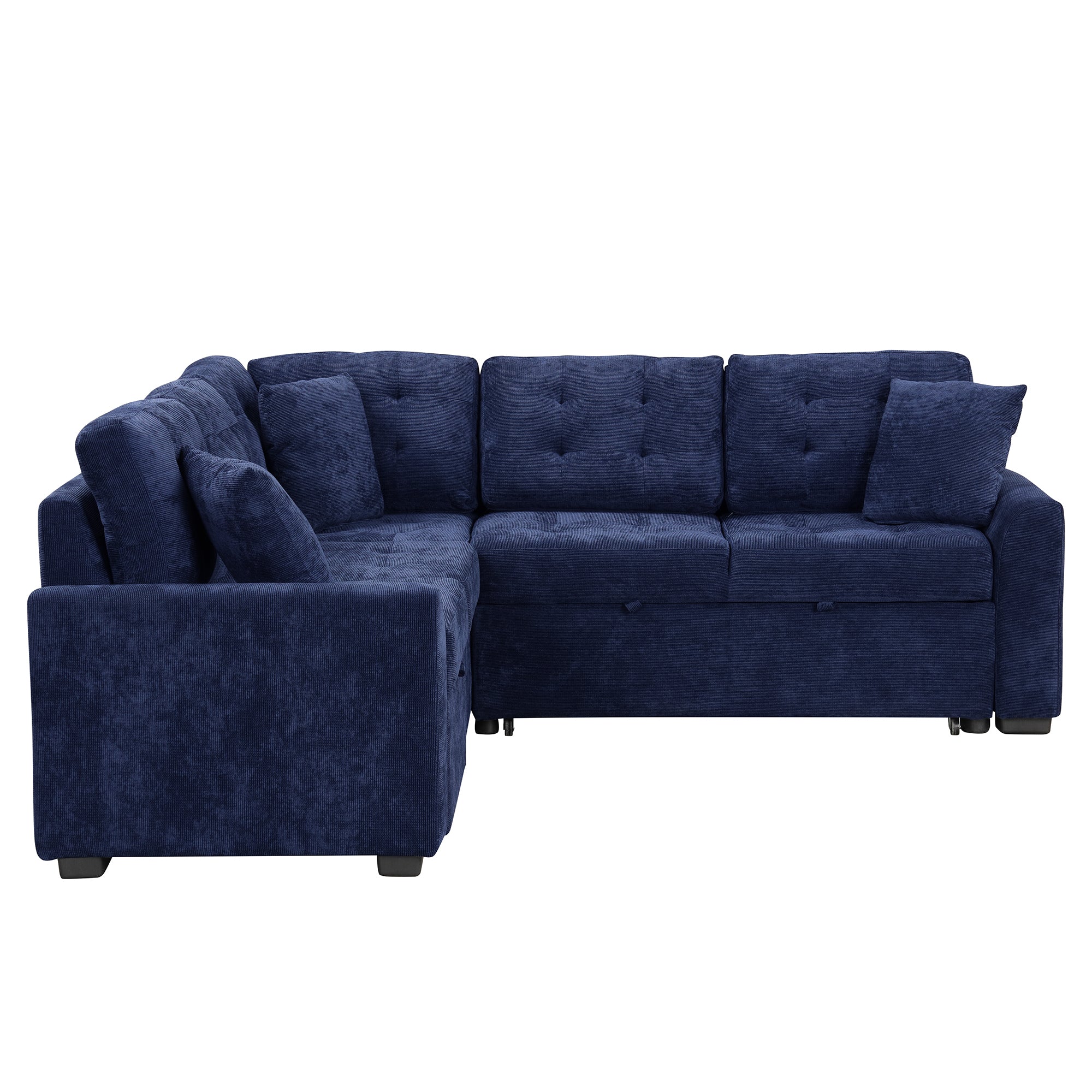 82.6" L-shape Sofa Bed Pull-out Sleeper Sofa with Wheels, USB Ports, Power Sockets for Living Room, Navy Blue