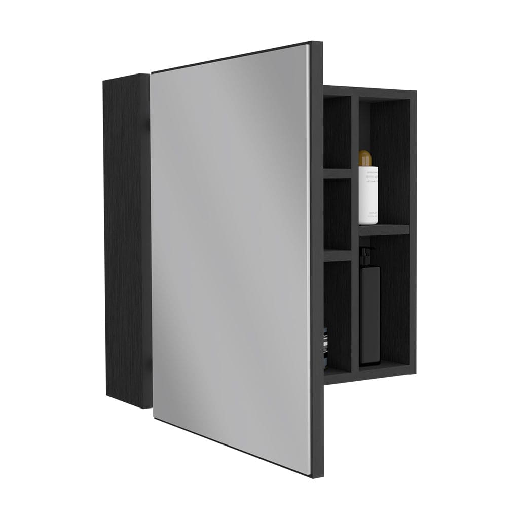 Medicine Cabinet Viking, Three Internal Shelves, Single Door, Two External Shelves, Black Wengue Finish