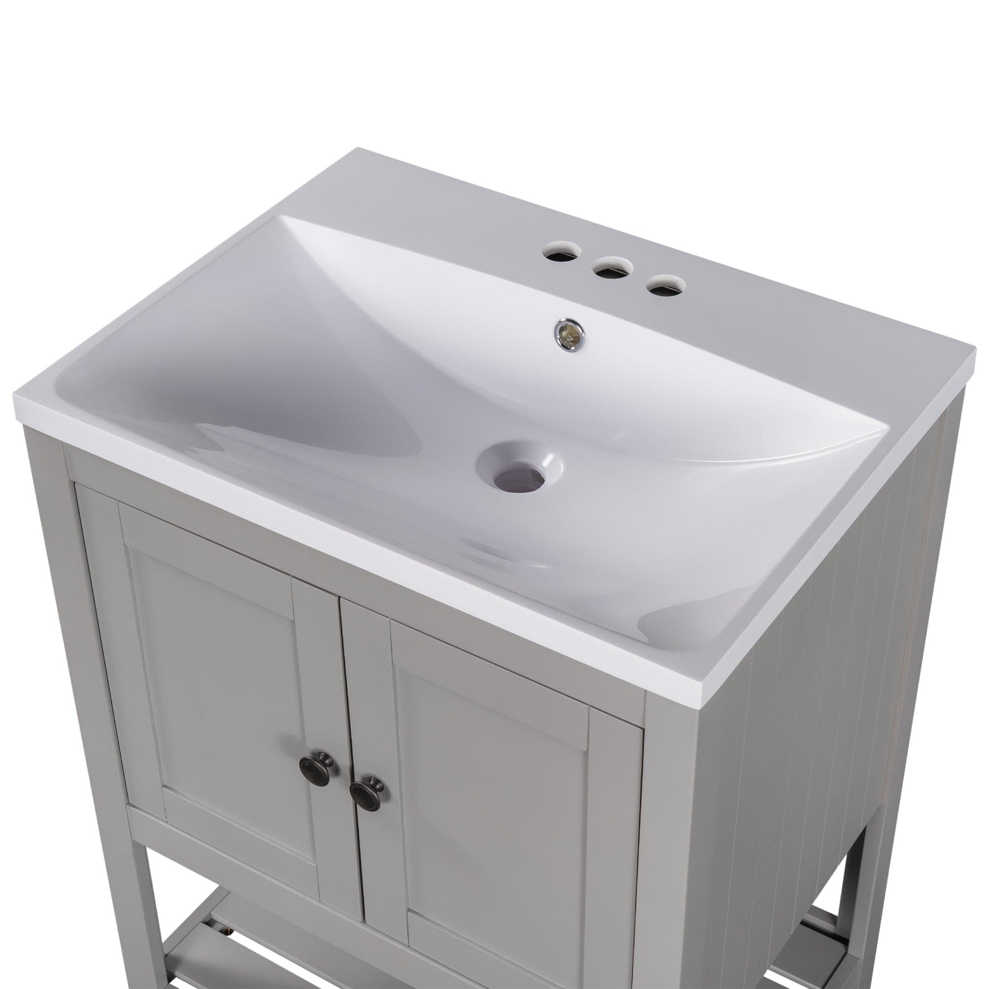 [VIDEO] 24" Grey Modern Sleek Bathroom Vanity Elegant Ceramic Sink with Solid Wood Frame Open Style Shelf (OLD SKU: JL000004AAE)