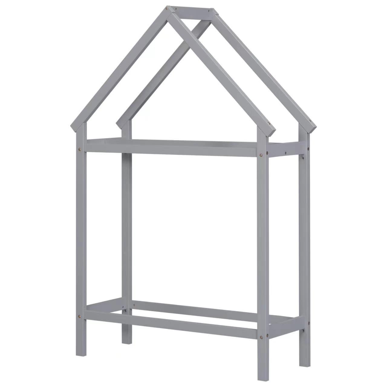 Twin House-Shaped Floor Bed with 2 Detachable Stands,Grey