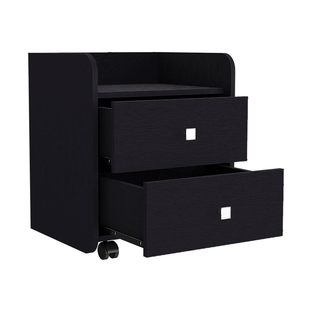 Nightstand Csmet, Metal Handle, Two Drawers, Black Wengue Finish