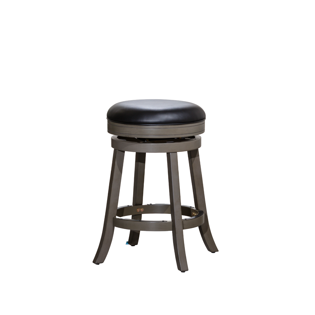 24" Counter Stool, Weathered Gray, Black Leather Seat