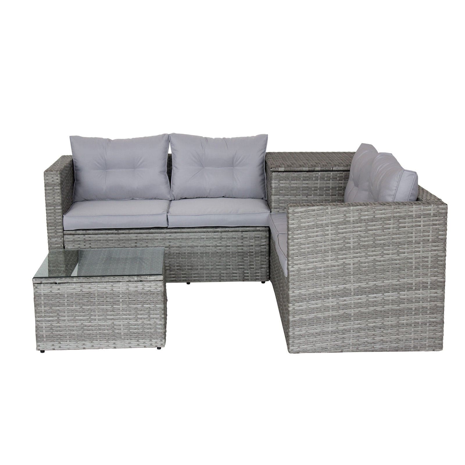 4 Piece Patio Sectional Wicker Rattan Outdoor Furniture Sofa Set with Storage Box Grey