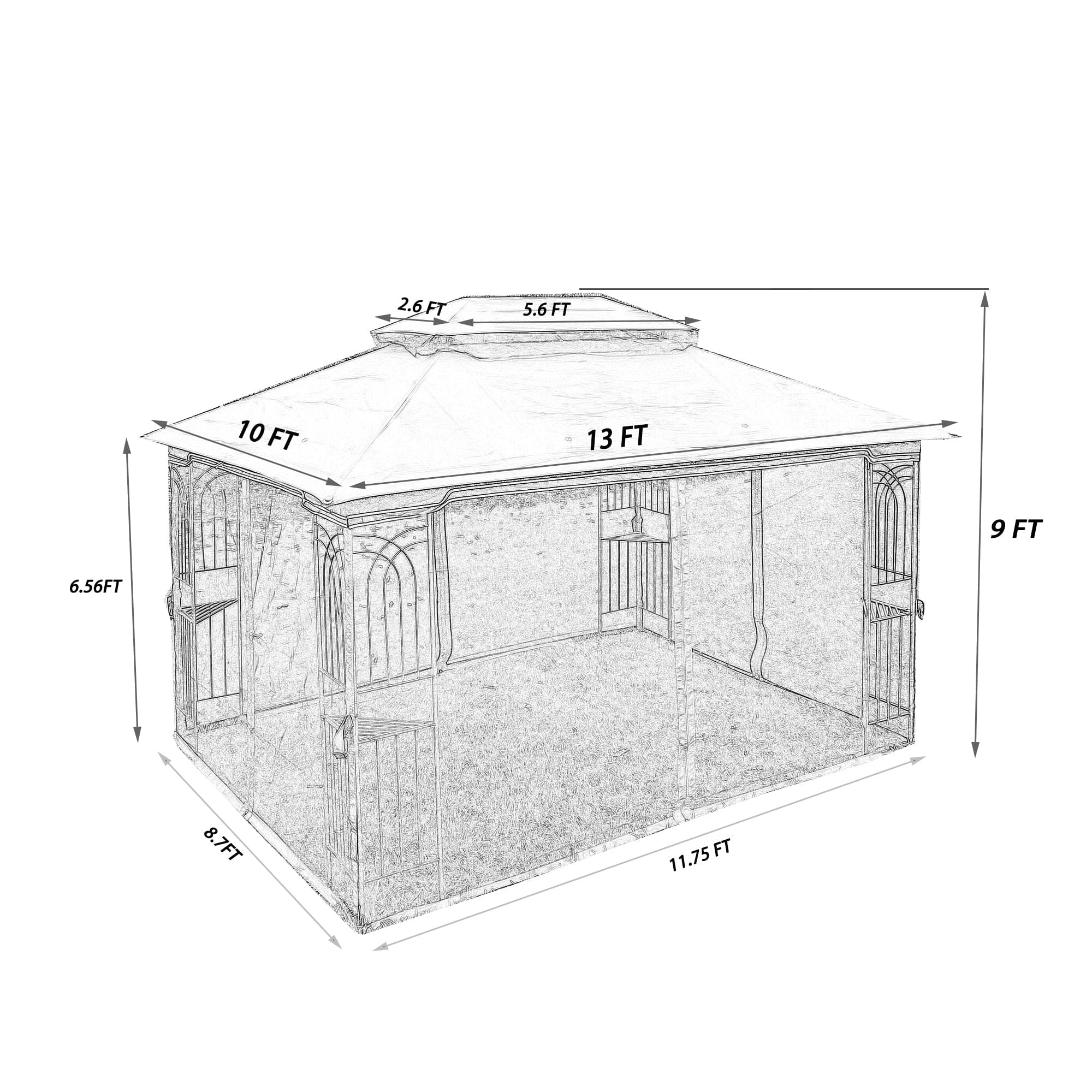 13x10 Outdoor Patio Gazebo Canopy Tent With Ventilated Double Roof And Mosquito net(Detachable Mesh Screen On All Sides),Suitable for Lawn, Garden, Backyard and Deck,Brown Top