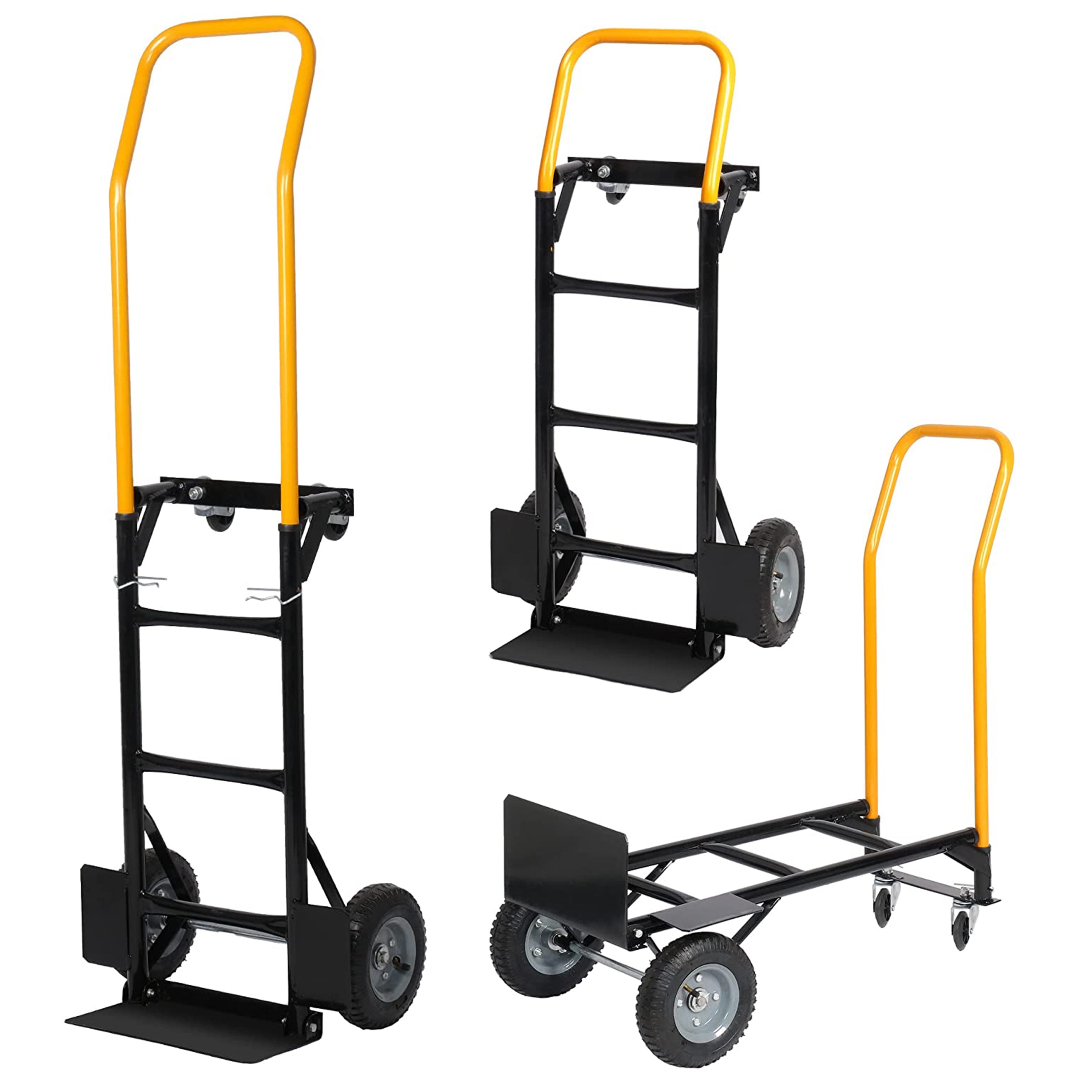 Hand Truck Dual Purpose 2 Wheel Dolly Cart and 4 Wheel Push Cart with Swivel Wheels 330 Lbs Capacity Heavy Duty Platform Cart for Moving/Warehouse/Garden/Grocery