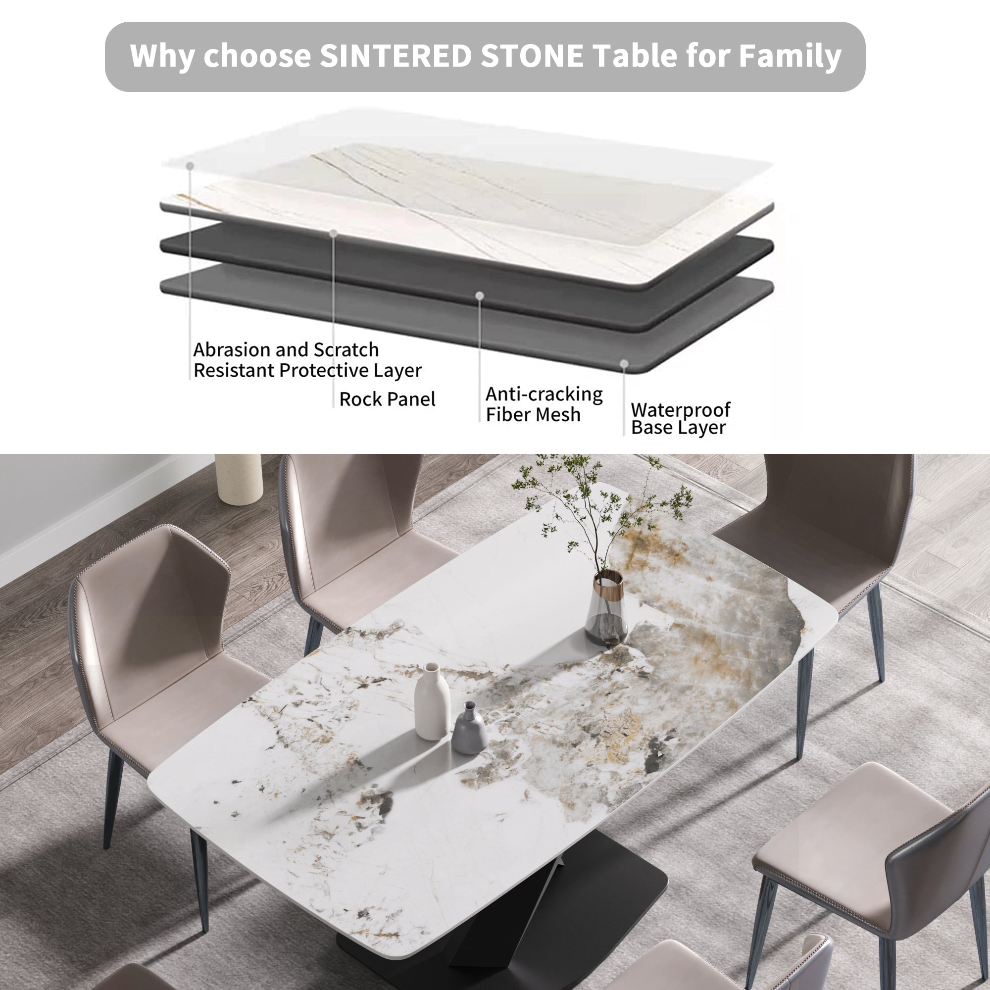 70.87"Modern artificial stone Pandora white curved black metal leg dining table-can accommodate 6-8 people