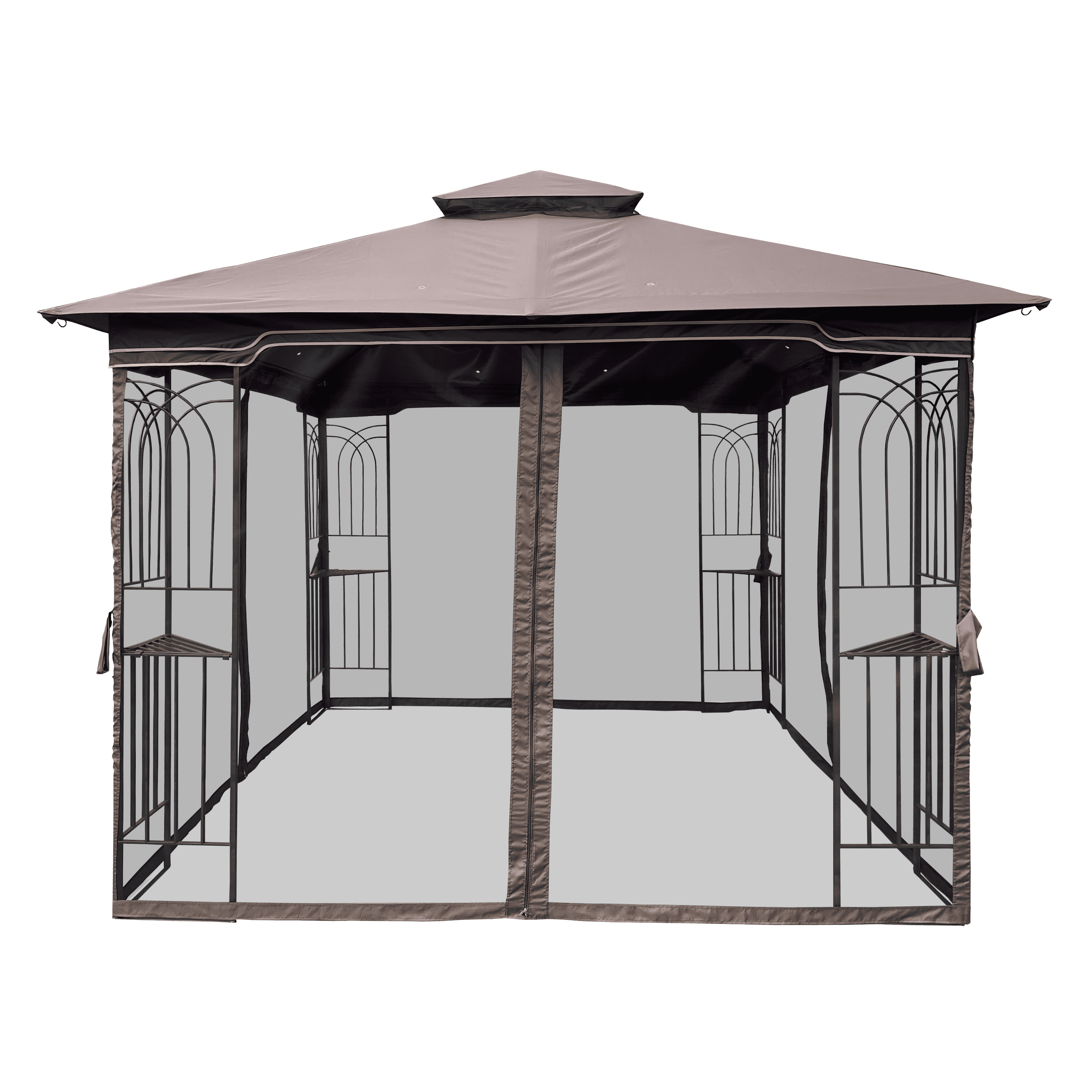 10x10 Outdoor Patio Gazebo Canopy Tent With Ventilated Double Roof And Mosquito net(Detachable Mesh Screen On All Sides),Suitable for Lawn, Garden, Backyard and Deck,Brown Top