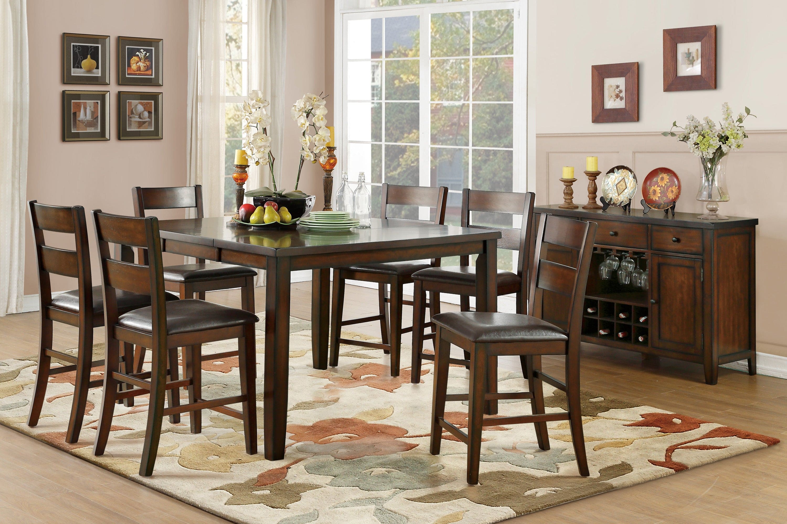 Cherry Finish Transitional 1pc Counter Height Table with Extension Leaf Mango Veneer Wood Dining Furniture