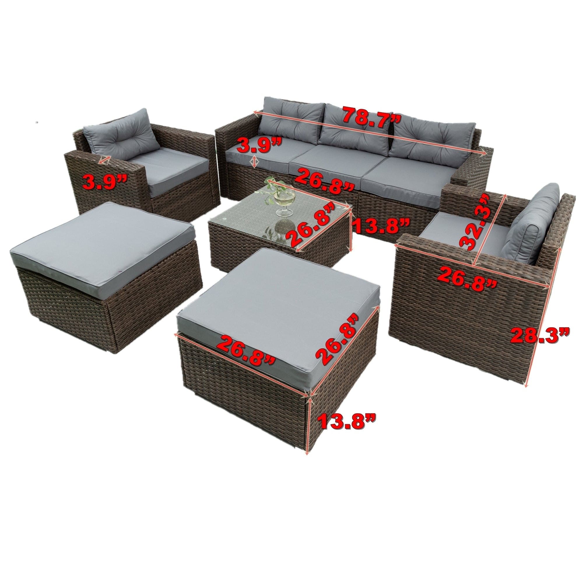 6 Piece Patio Rattan Wicker Outdoor Furniture Conversation Sofa Set with Removeable Cushions and Temper glass TableTop