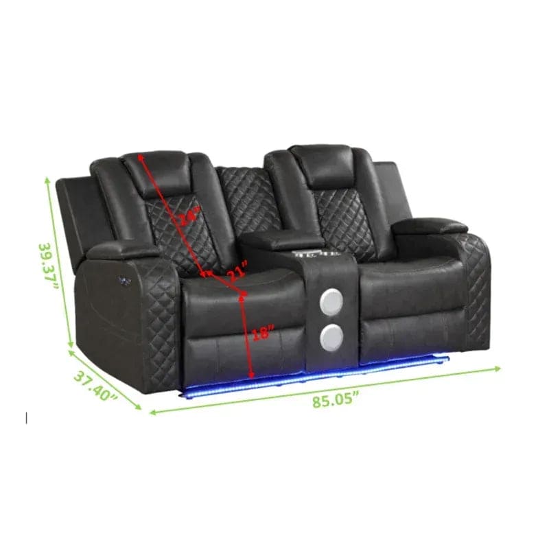 Benz LED & Power Reclining Loveseat Made With Faux Leather in Black