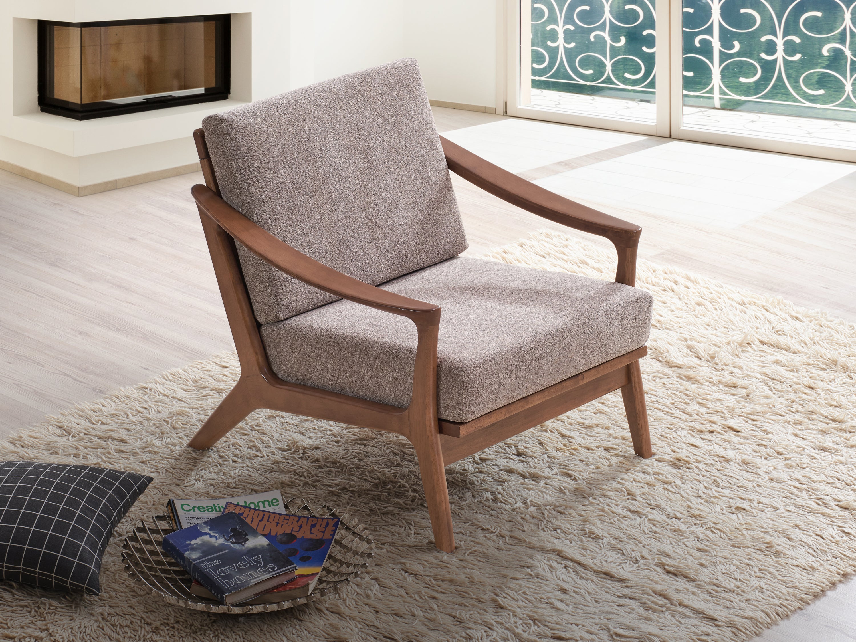 ACME Lide Accent Chair, Light Brown Fabric & Brown Finish AC02378