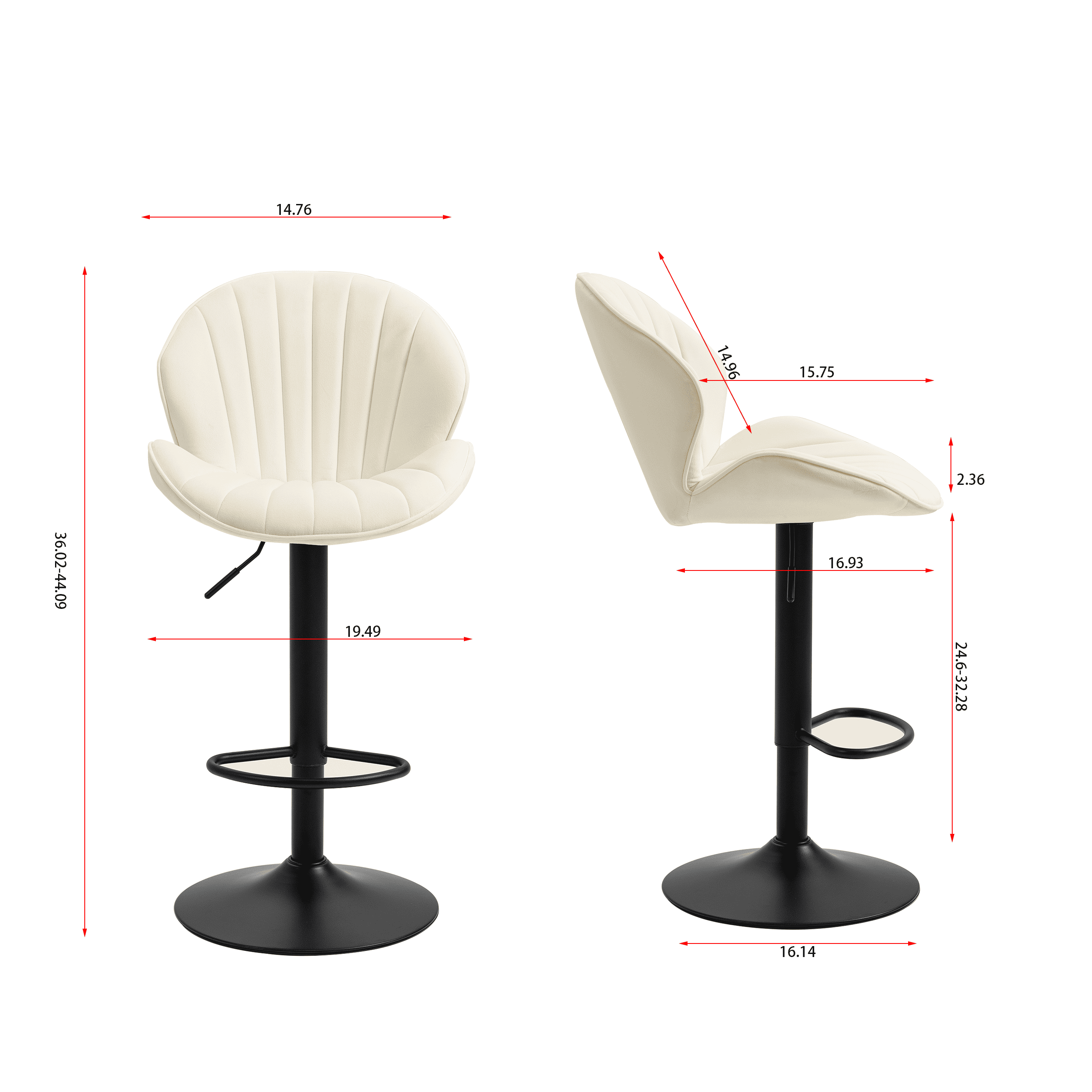 Bar Stools Set of 2 - Adjustable Barstools with Back and Footrest, Counter Height Bar Chairs for Kitchen, Pub -Cream