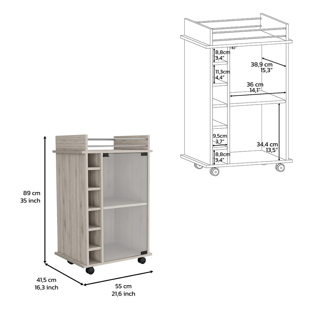 Bar Cart Baltimore, Six Wine Cubbies, Light Gray Finish