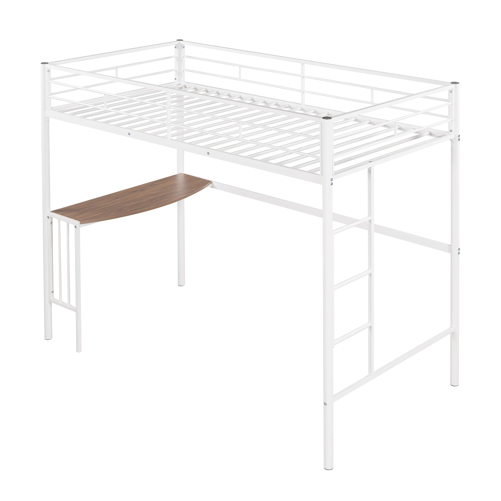 Twin Metal Bunk Bed with Desk, Ladder and Guardrails, Loft Bed for Bedroom, White(OLD SKU : MF195191AAK)