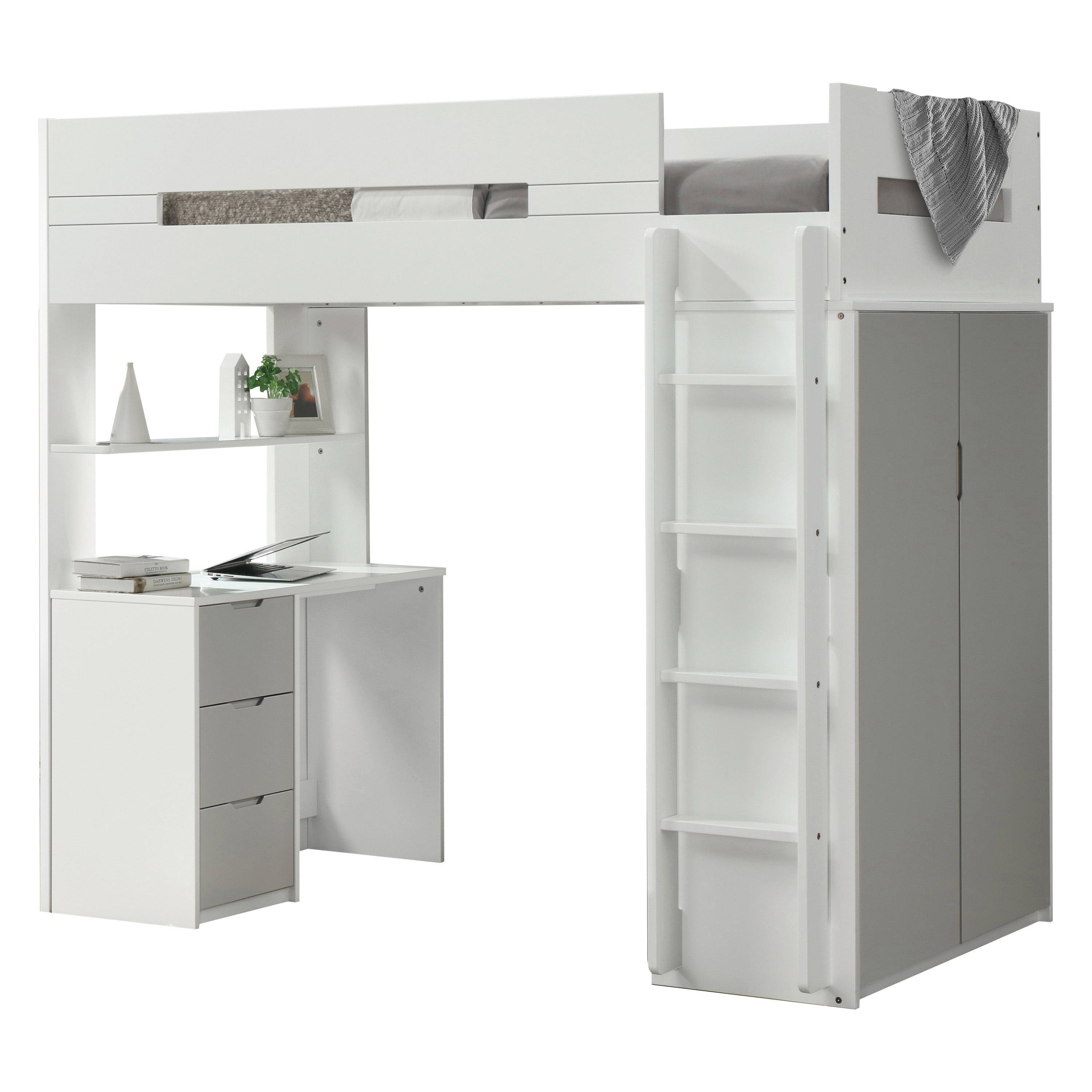 ACME Nerice Loft Bed in White & Gray 38050