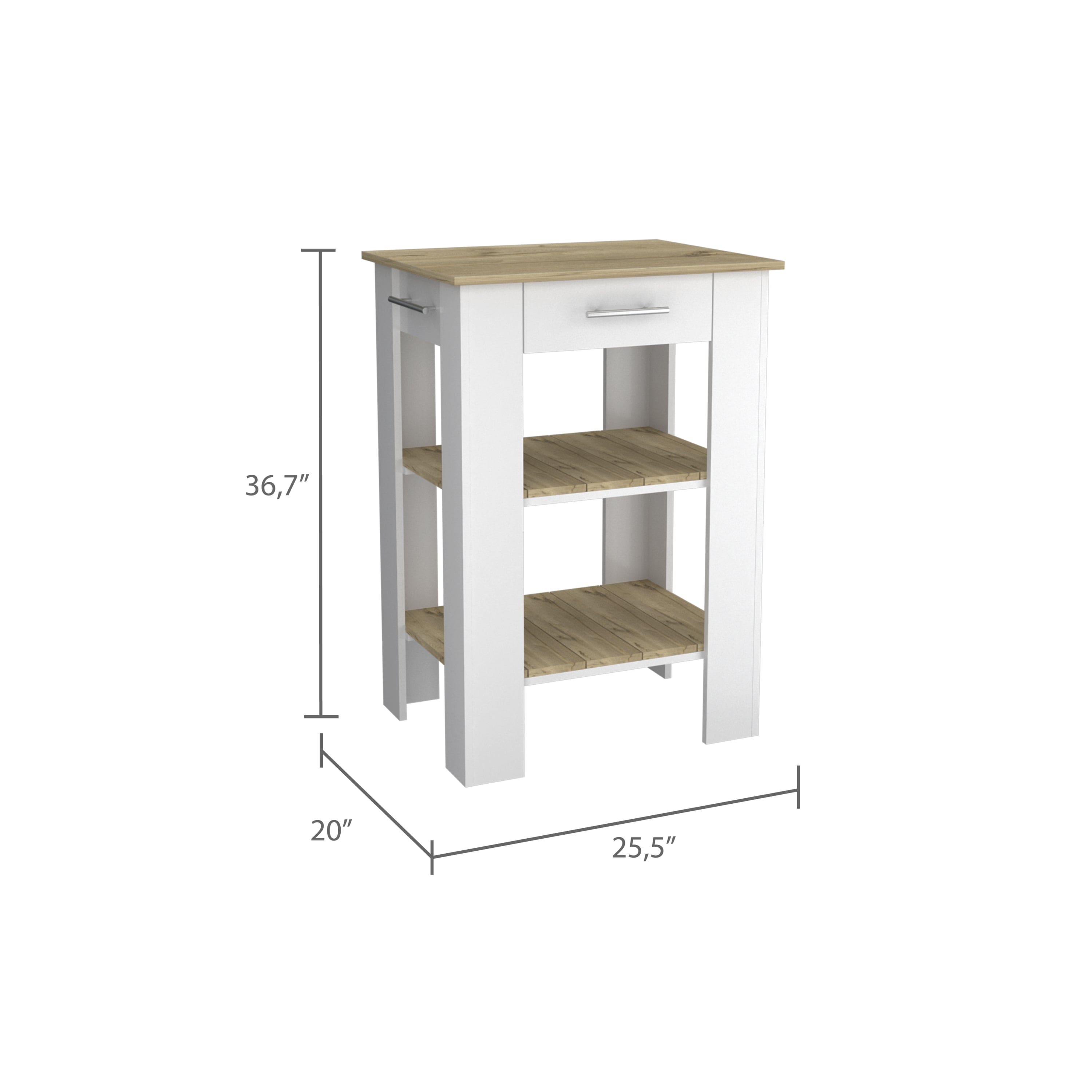 Rockaway 1-Drawer 2-Shelf Kitchen Island White and Light Oak