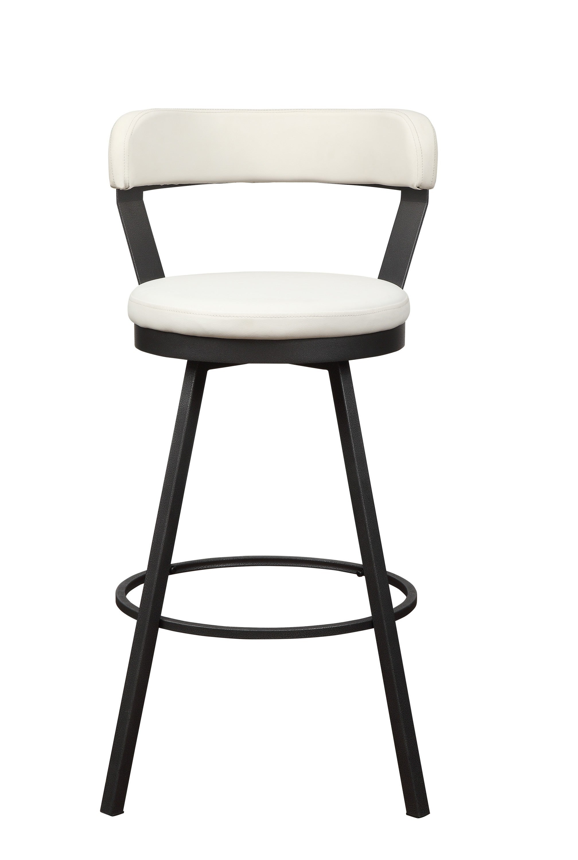 Pub Chairs 2pc Set White PU Upholstered Metal Base 29-inch Counter Height Chairs Seat 360-degree Swivel Dining Furniture