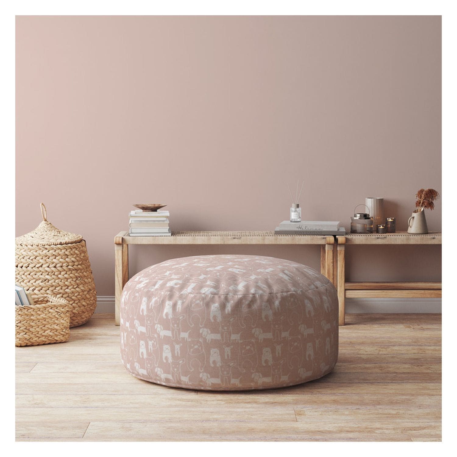 Indoor BUSTER Blush Round Zipper Pouf - Stuffed - Extra Beads Included! - 24in dia x 20in tall