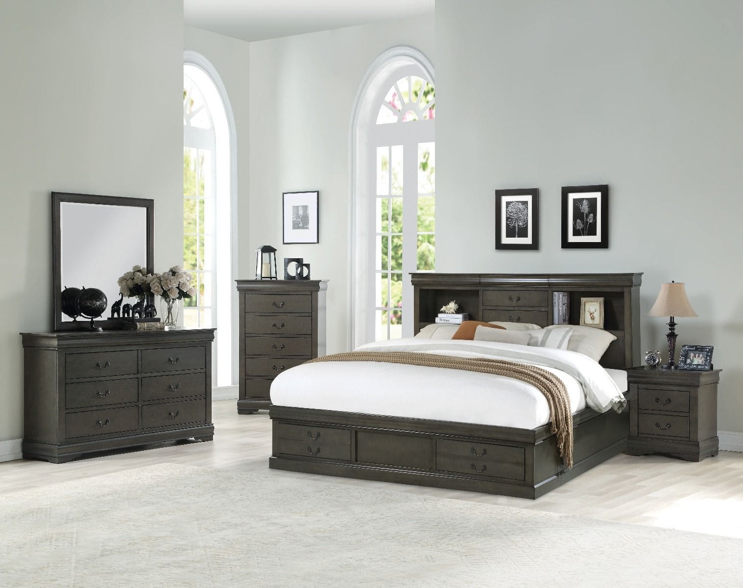 ACME Louis Philippe III Queen Bed, Dark Gray (1Set/3Ctn) 24930Q