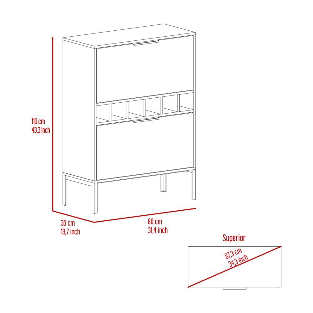 Bar Cabinet Puertu, Six Wine Cubbies, Double Door Cabinet, Light Gray Finish