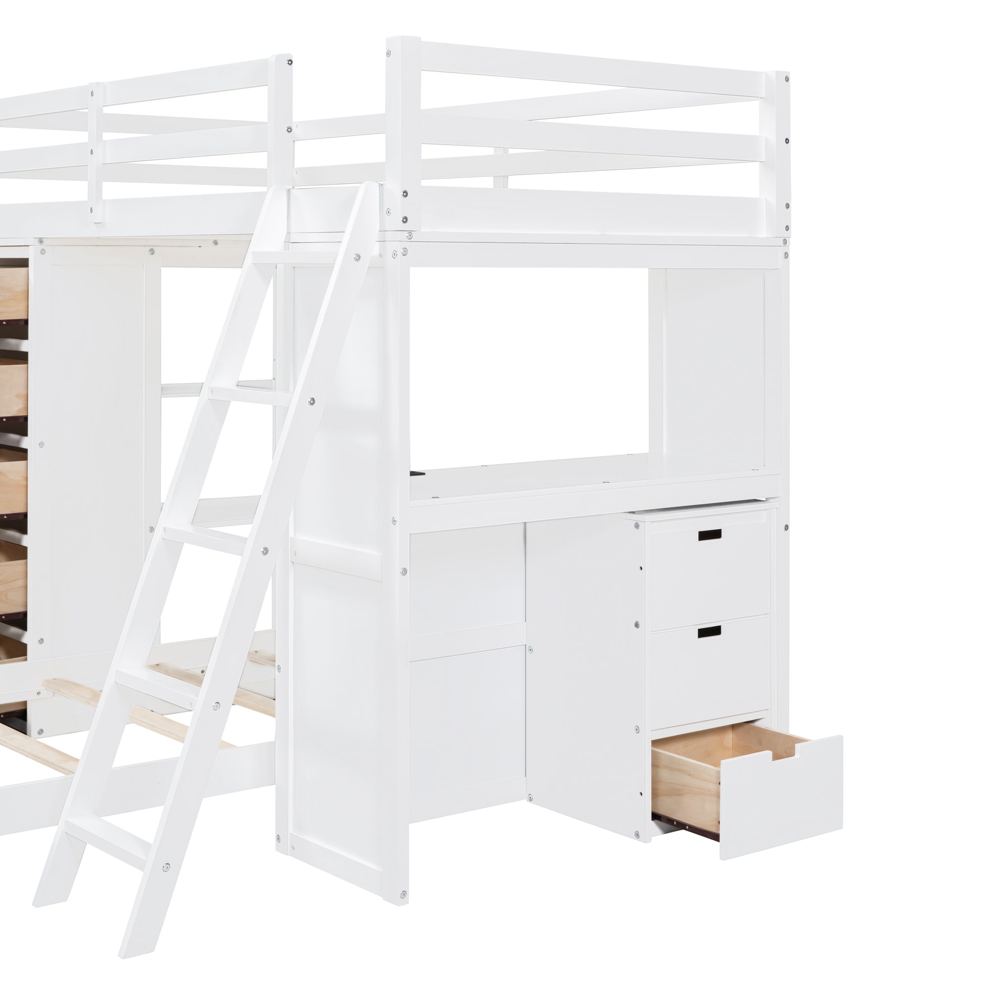 Twin over Twin Bunk Bed with LED Light and USB Ports, White