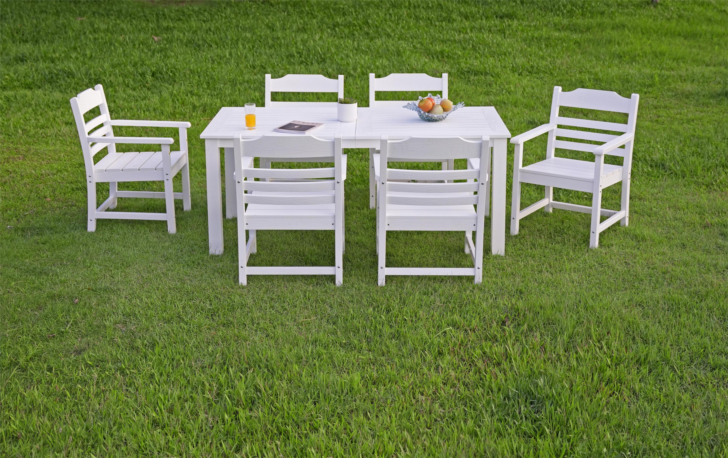 HIPS Patio Furniture Dining Chair and Table, 7 Pieces(6 dining chairs+1 dining table) Backyard Conversation Garden Poolside Balcony White