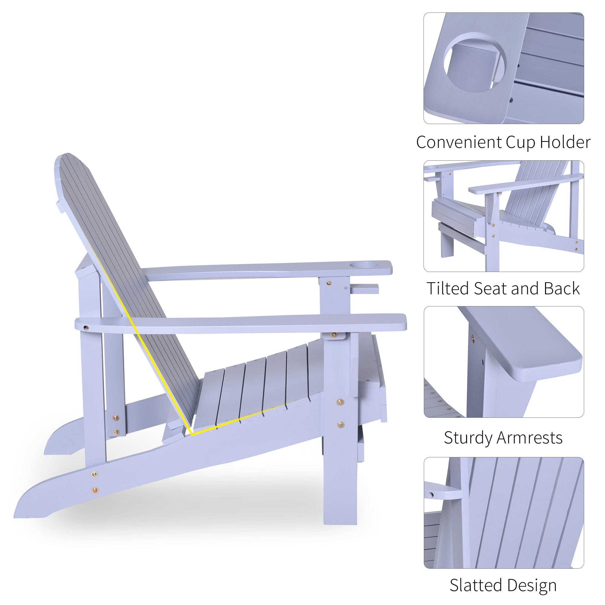 Outsunny Wooden Adirondack Chair, Outdoor Patio Lawn Chair with Cup Holder, Weather Resistant Lawn Furniture, Classic Lounge for Deck, Garden, Backyard, Fire Pit, Gray