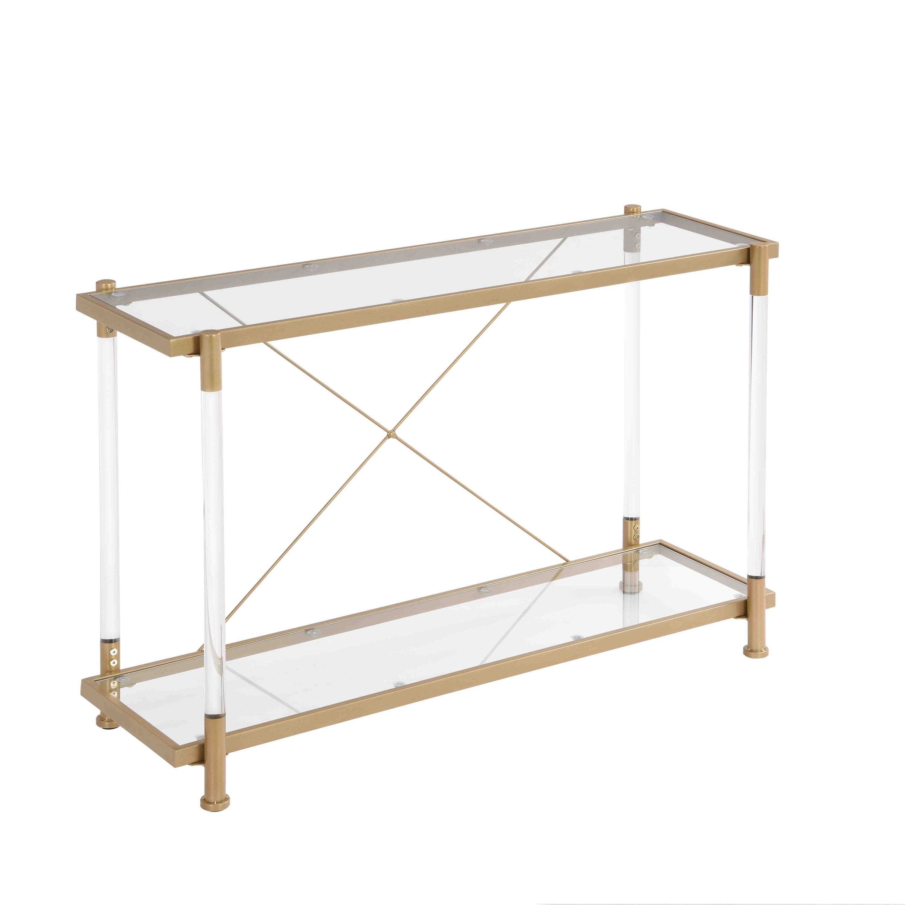 43.31'' Golden Glass Sofa Table, Acrylic Side Table, Console Table for Living Roome& Bedroom