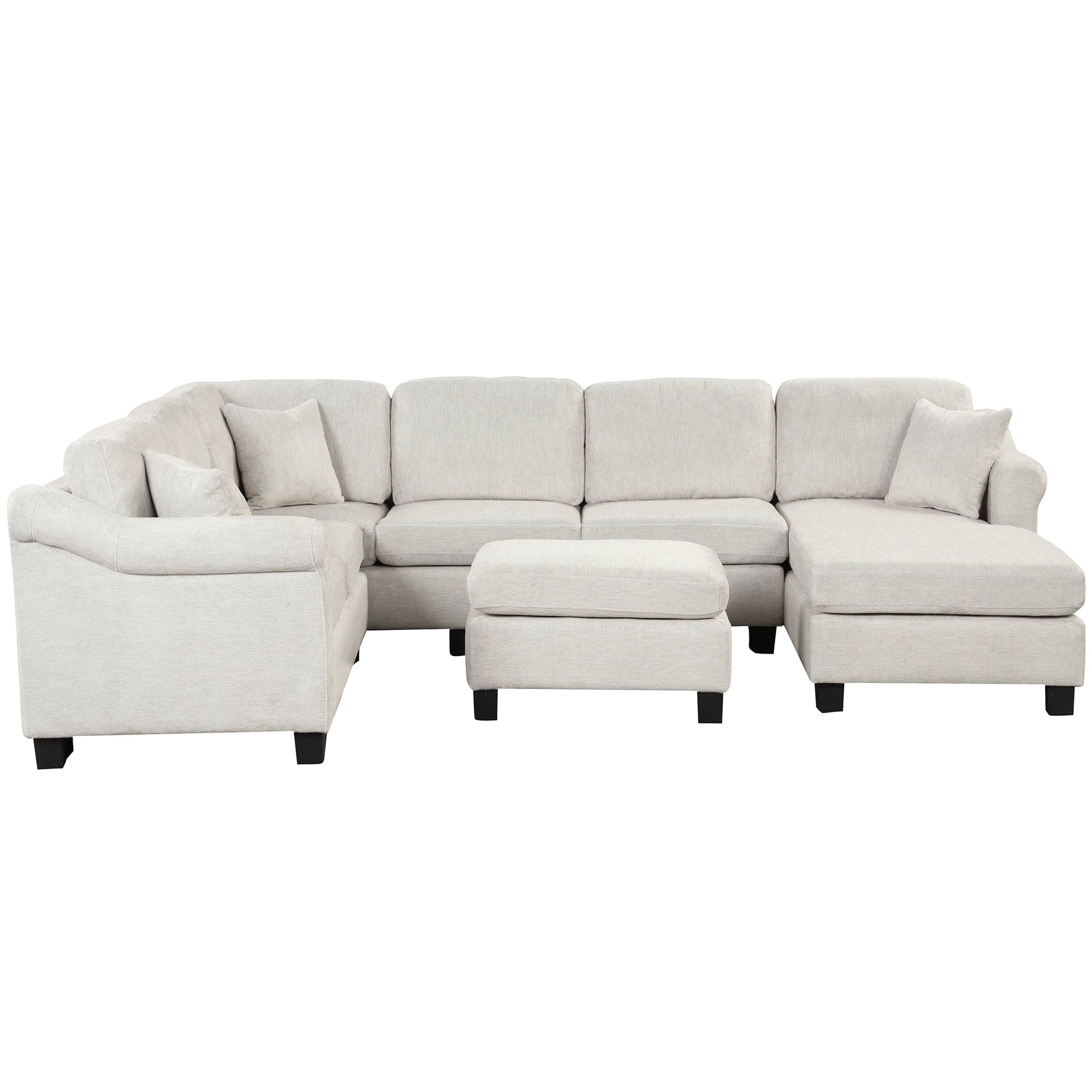 122.1" *91.3"  4pcs Sectional Sofa with Ottoman with Right Side Chaise velvet fabric White