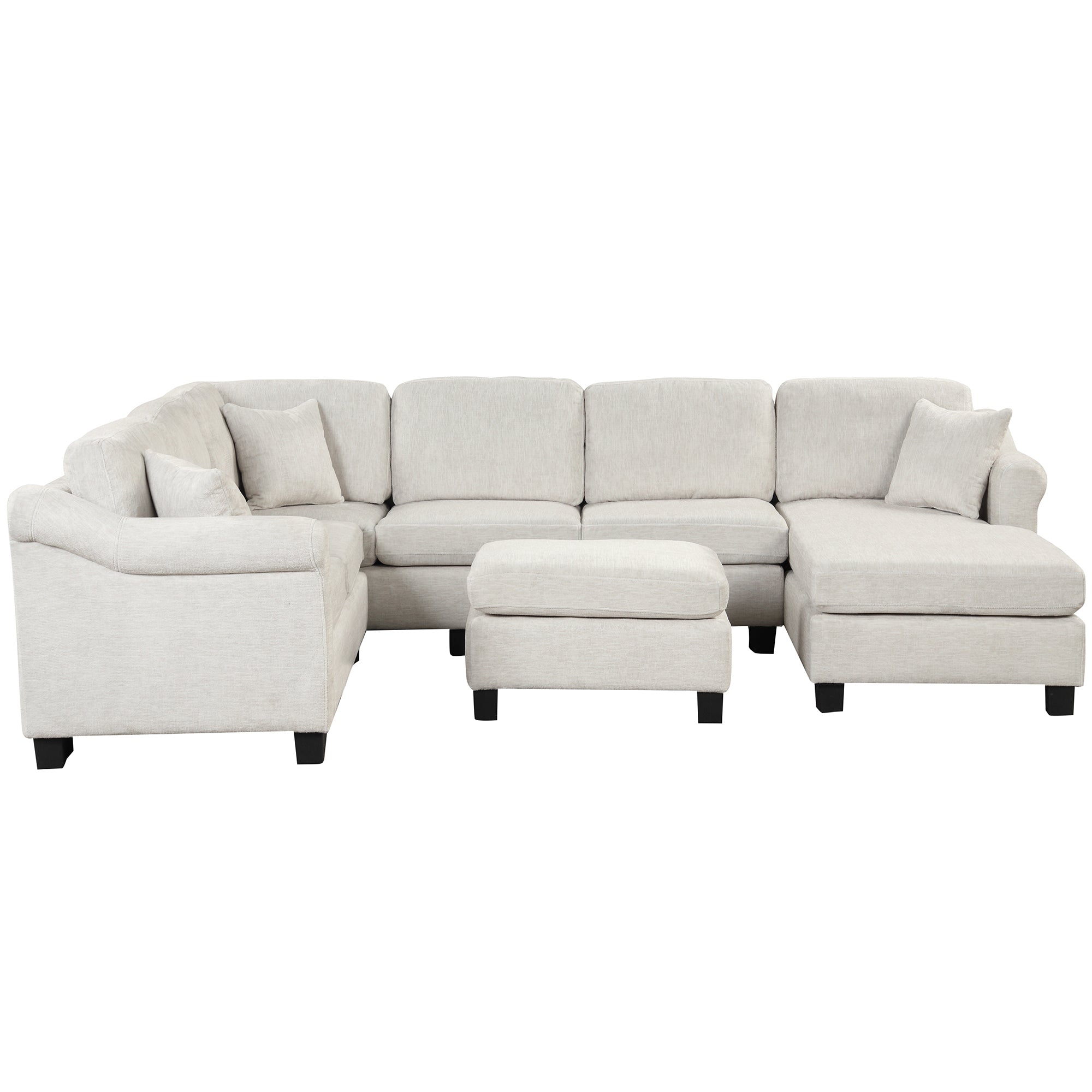 122.1" *91.3"  4pcs Sectional Sofa with Ottoman with Right Side Chaise velvet fabric White