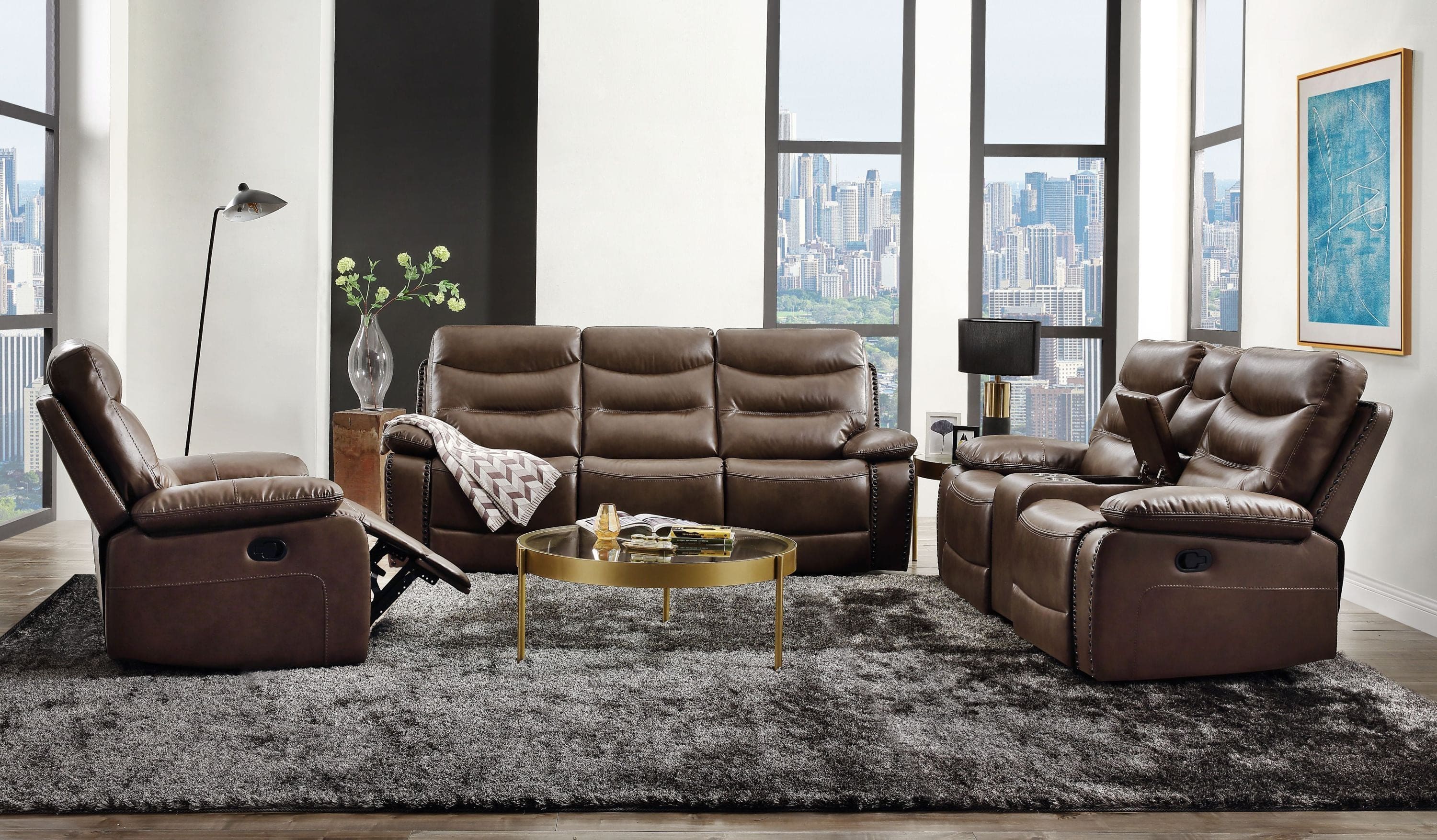 ACME Aashi Loveseat w/Console (Motion), Brown Leather-Gel Match 55421