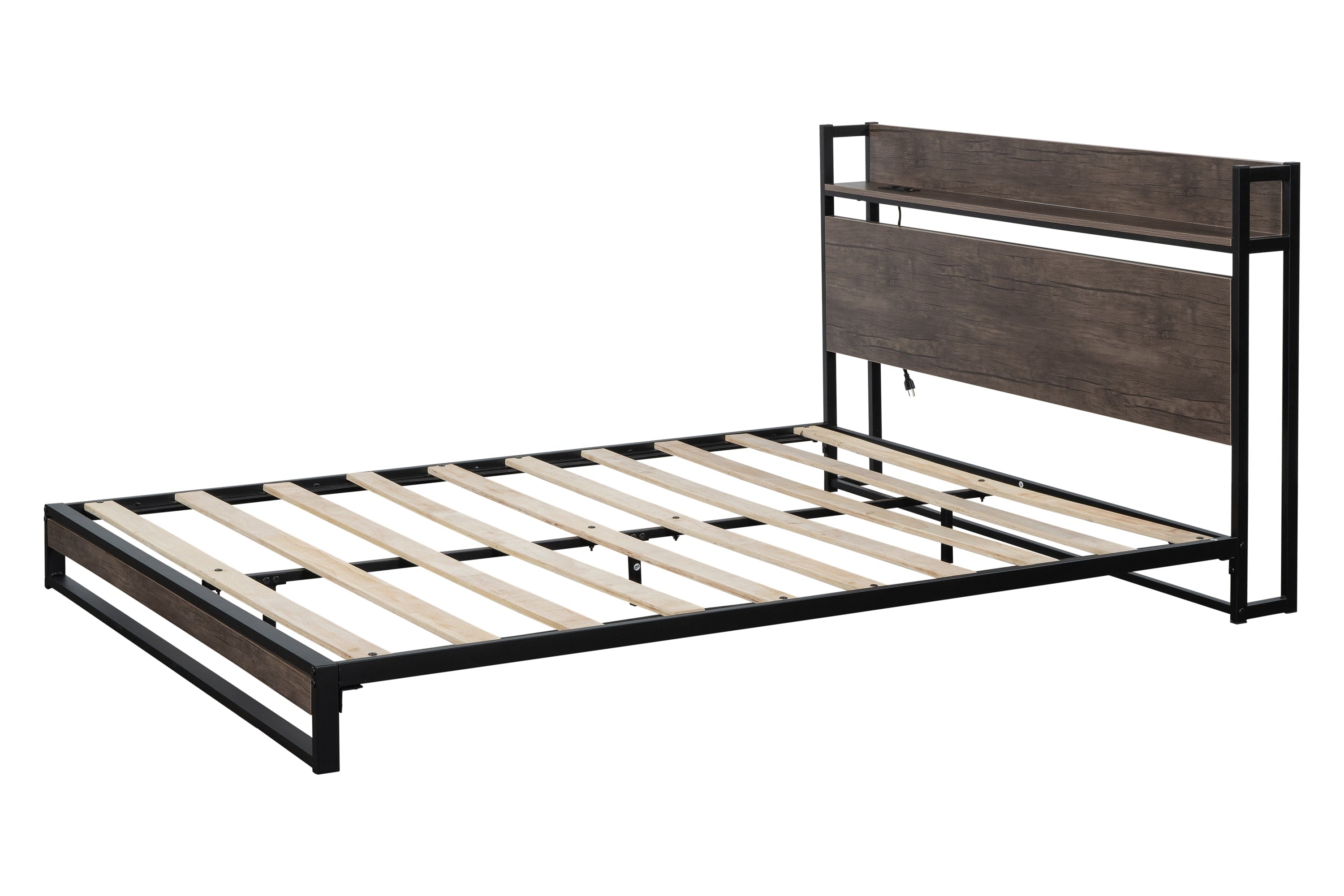 Platform Queen Bed with Socket, Fast Assemble Design