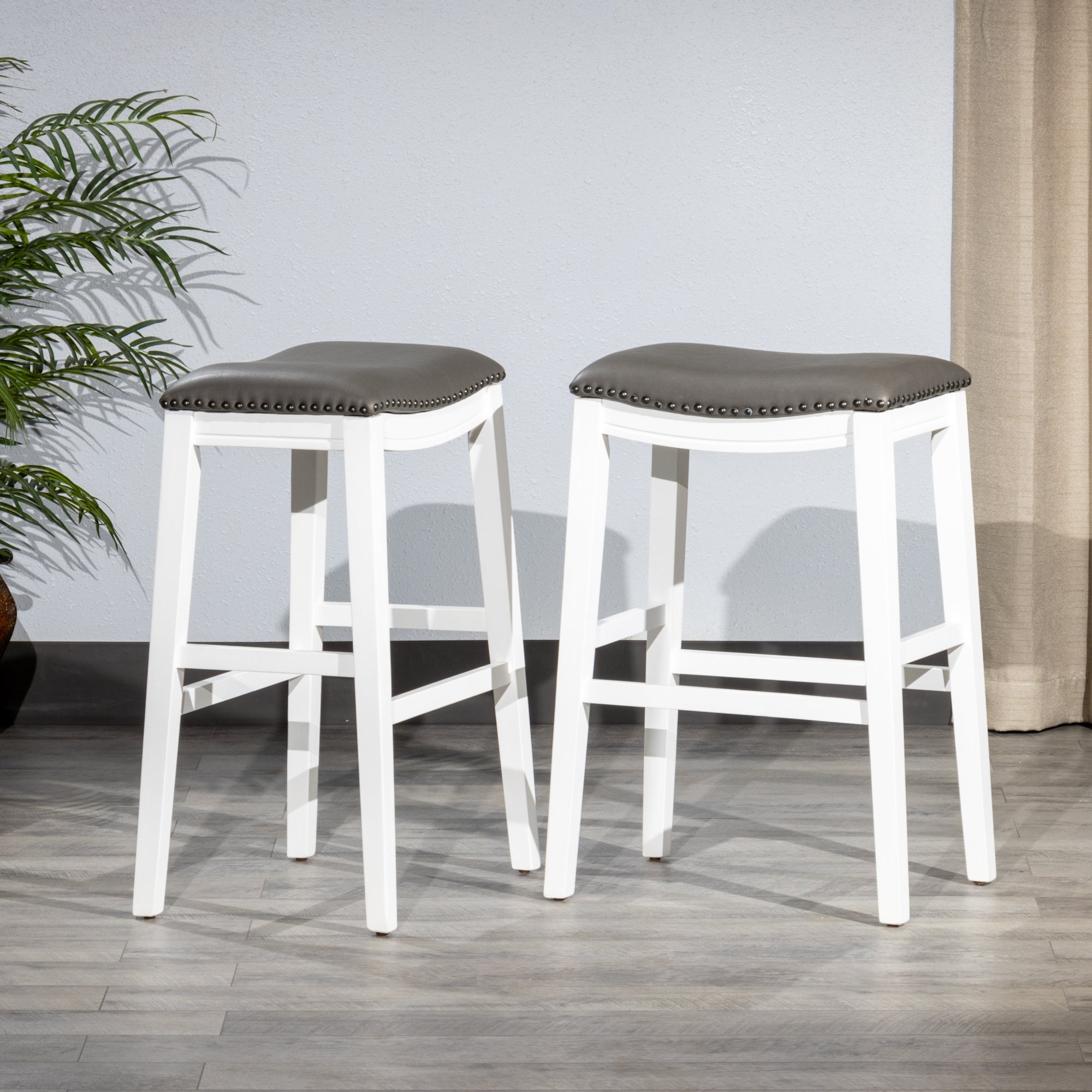 Saddle Stool, -29" Barstool, White/Dark Gray PU, Set of 2