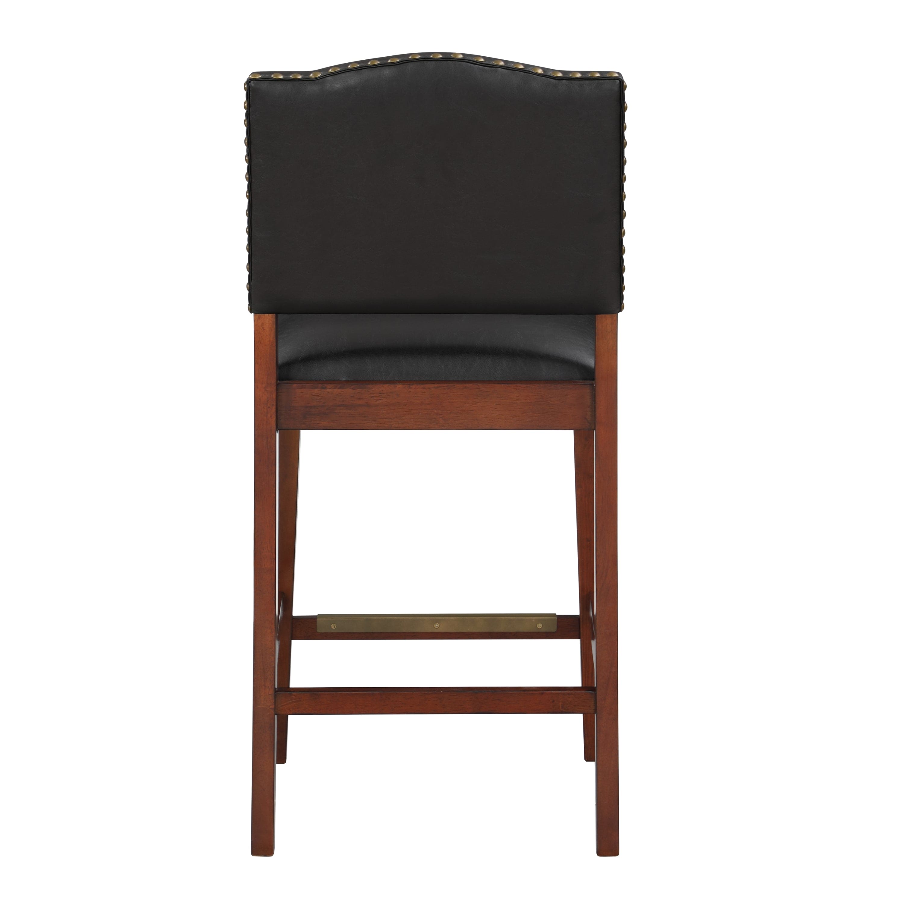 Danbers Stationary Faux Leather Brown Counter Stool with Nail Heads