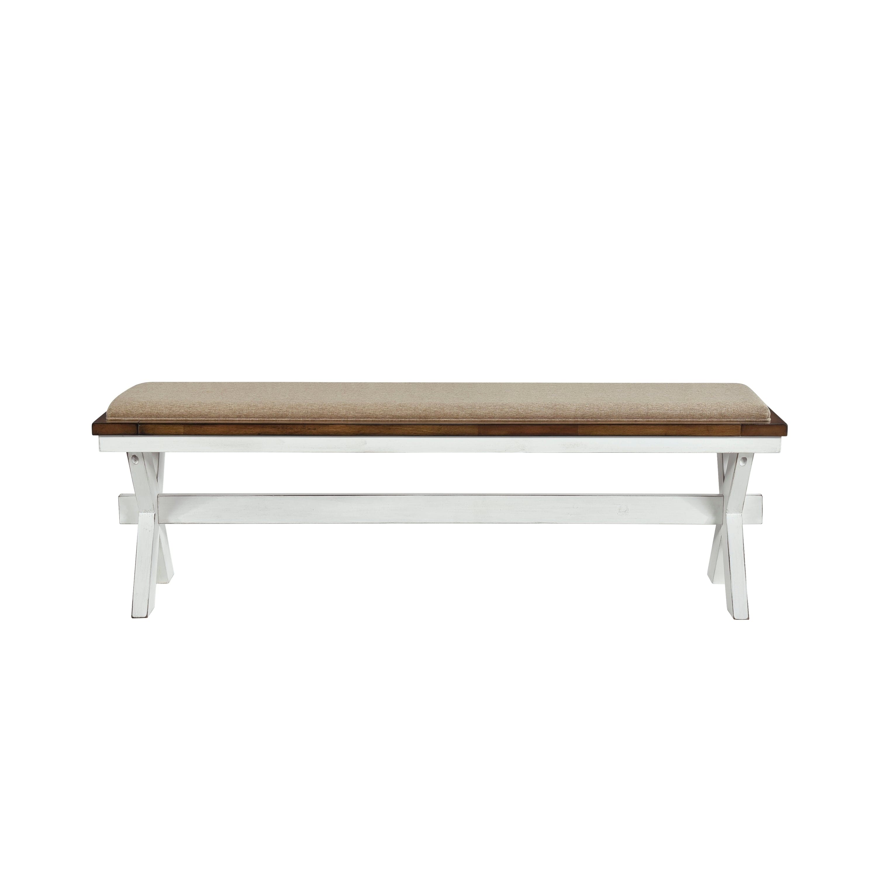 Modern Style White and Oak Finish 1pc Bench Fabric Upholstered Seat Charming Traditional Dining Wooden Furniture