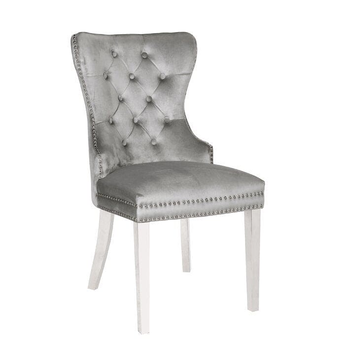 Erica 2 Piece Stainless Steel Legs Chair Finish with Velvet Fabric in Light Gray