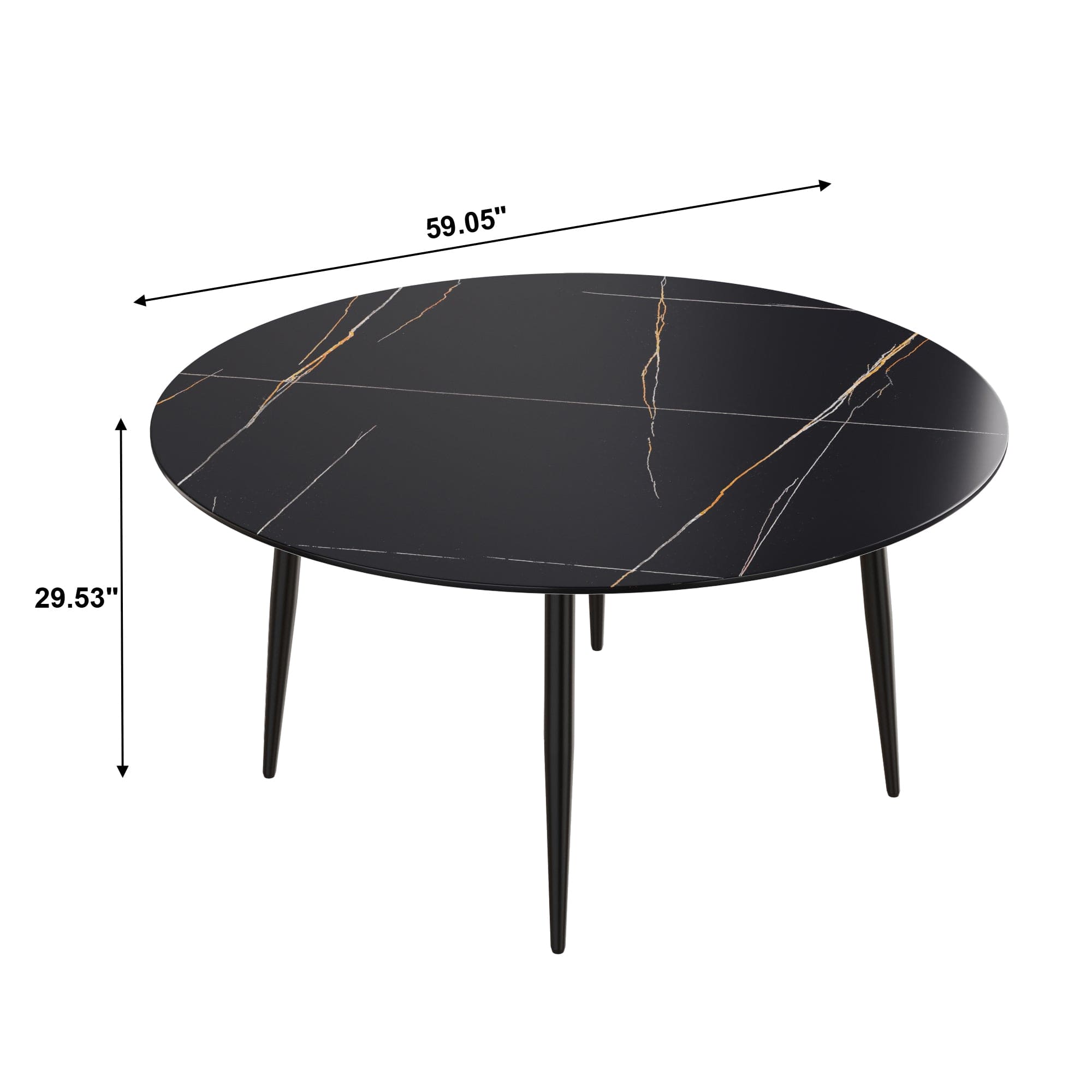 59.05"Modern man-made stone round black metal dining table-position for 6 people