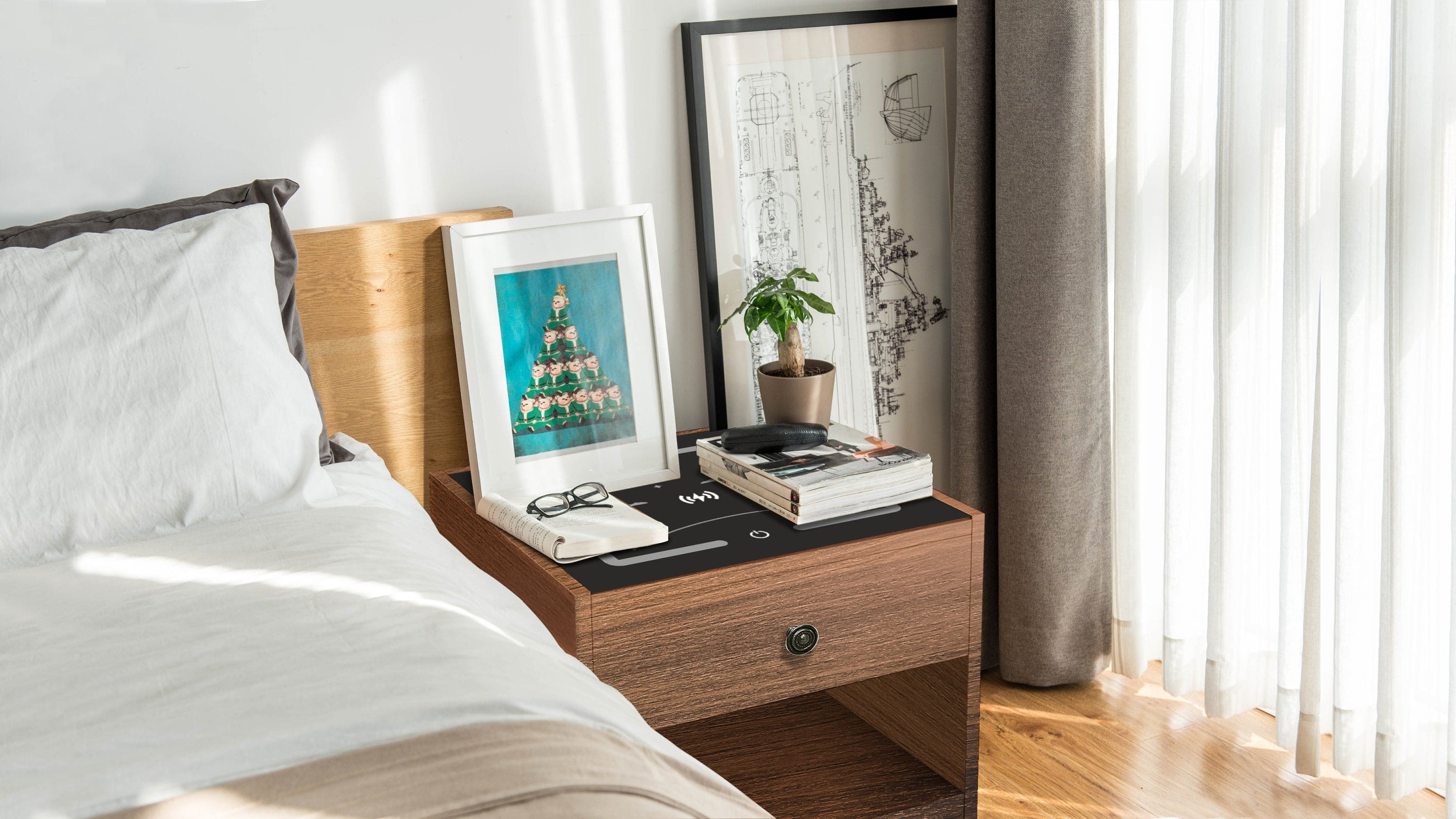 NIGHTSTAND WITH WIRELESS CHARGING STATION